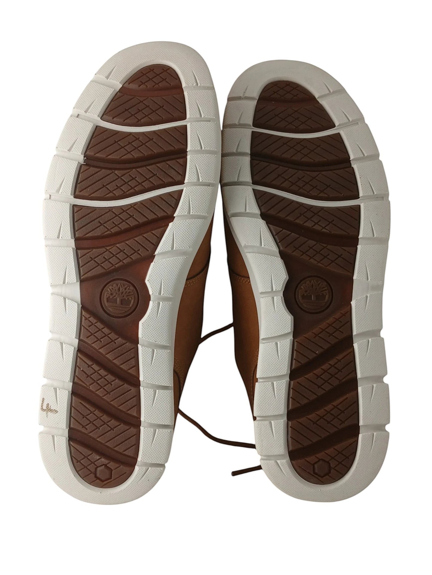 Department Store UK Timberland casual sneaker outsoles showing brown rubber traction and white HoverLite midsoles