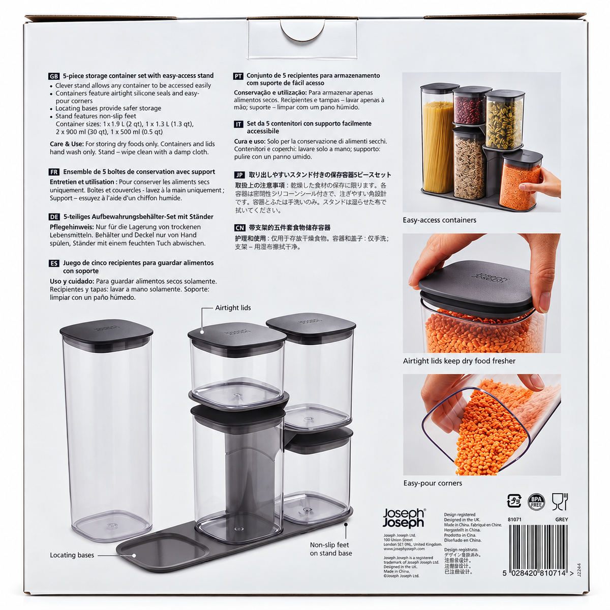 Joseph Joseph Podium 5-Piece Storage Container Set Grey | BNIB