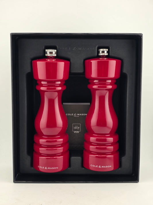 Cole & Mason London 180mm Salt & Pepper Mill Set, High Gloss Red