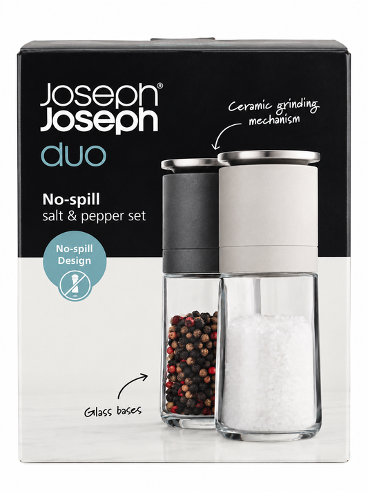 Joseph Joseph Duo No-Spill Salt & Pepper Mill Set, Glass & Ceramic