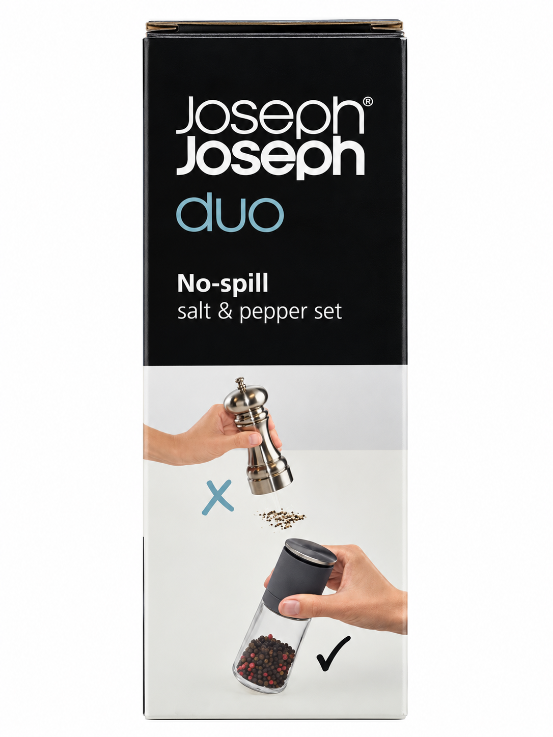 Joseph Joseph Duo No-Spill Salt & Pepper Mill Set, Glass & Ceramic