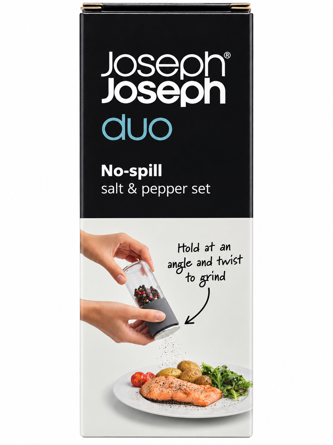 Joseph Joseph Duo No-Spill Salt & Pepper Mill Set, Glass & Ceramic