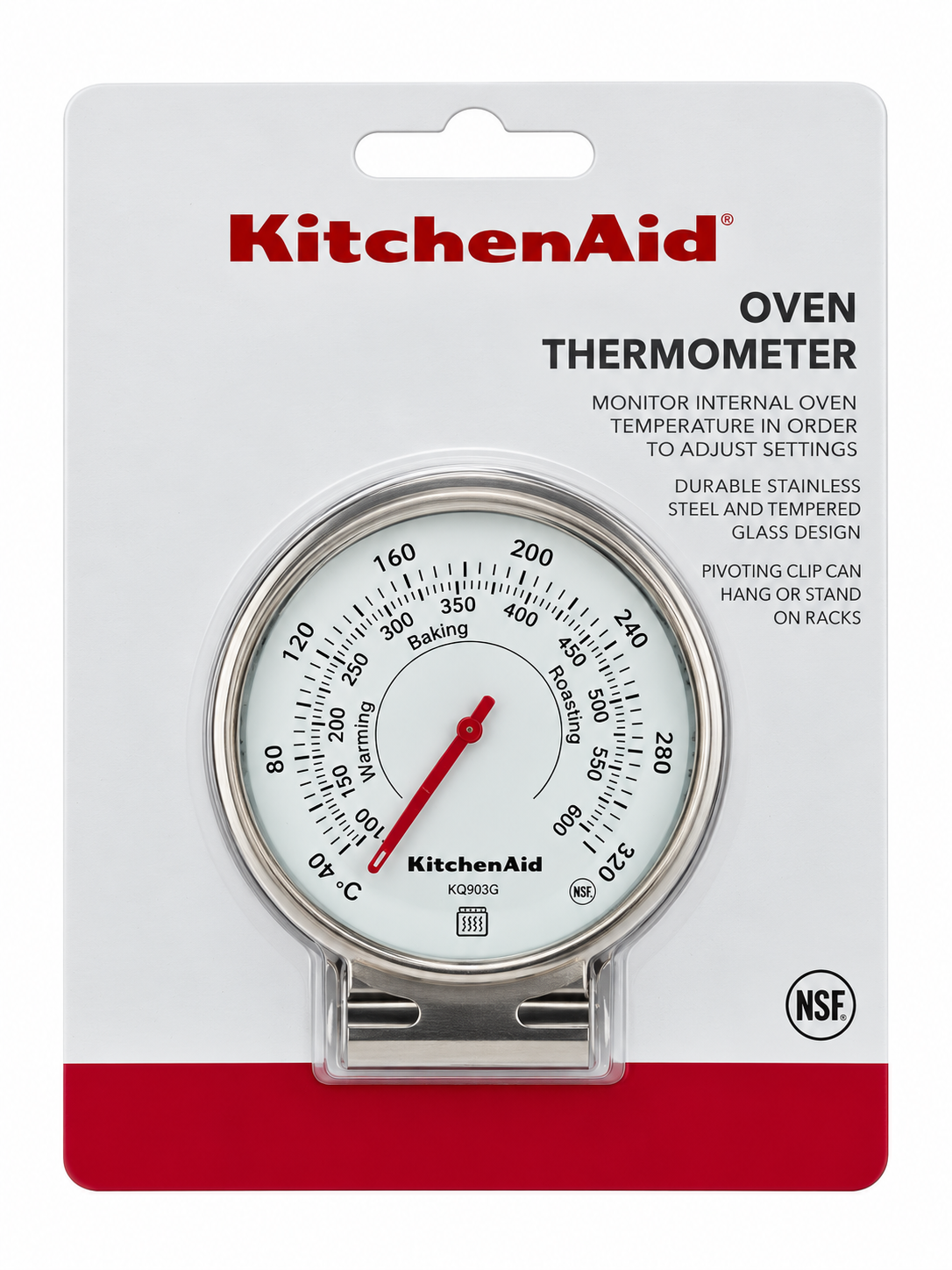 KitchenAid Stainless Steel Oven Thermometer, 40°C to 320°C, KQ903G