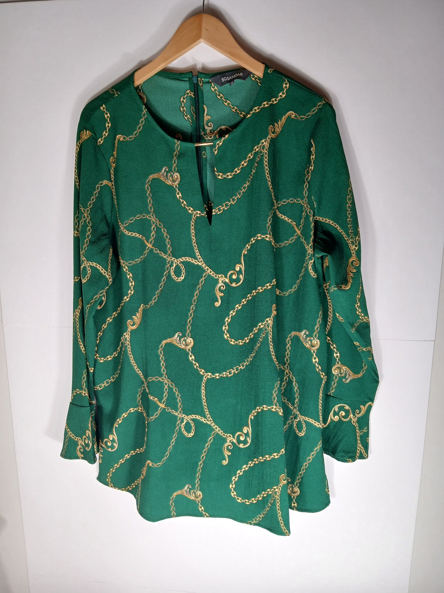 Sosandar Womens Blouse Green and Gold Rope