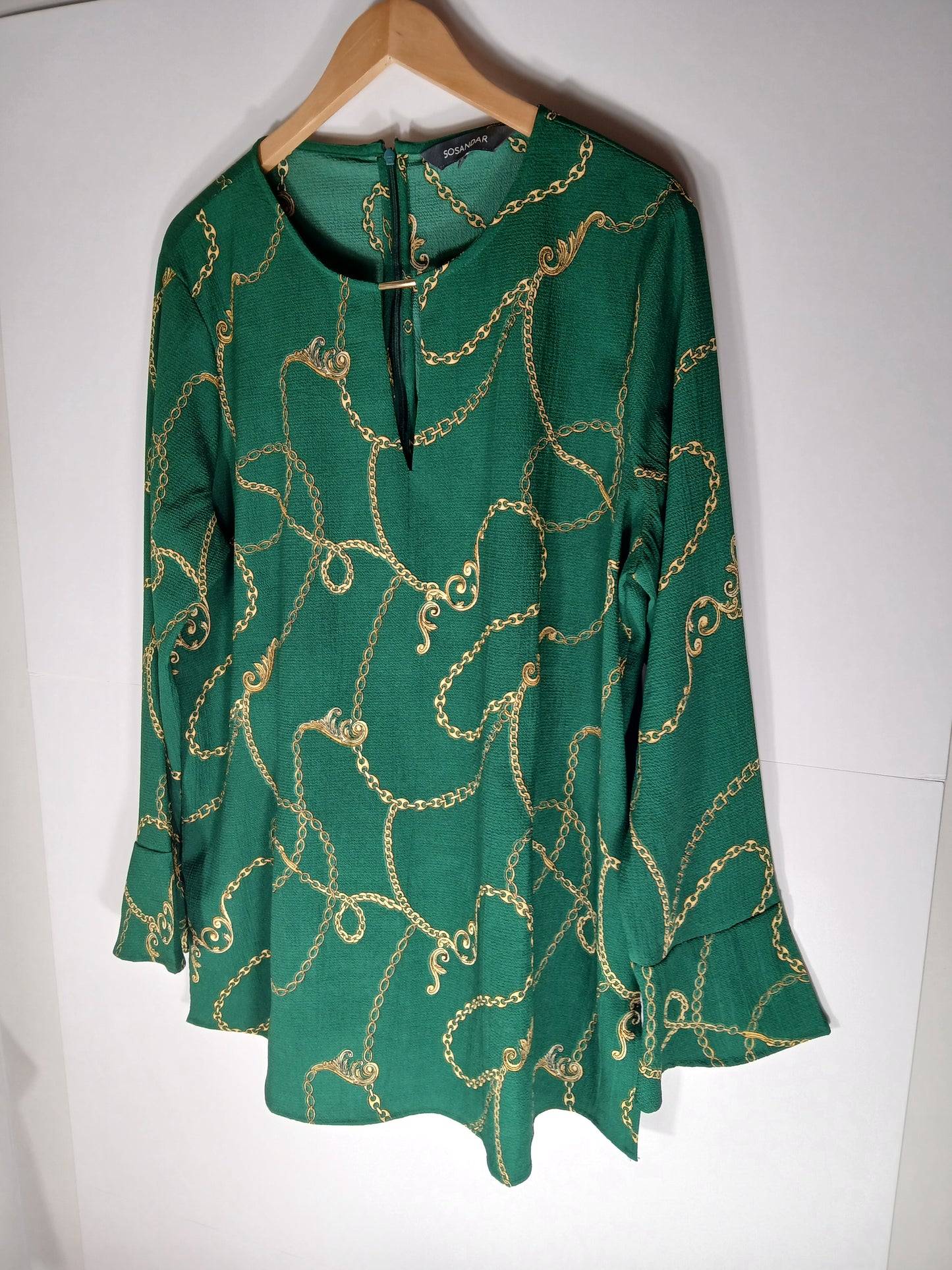 Sosandar Womens Blouse Green and Gold Rope