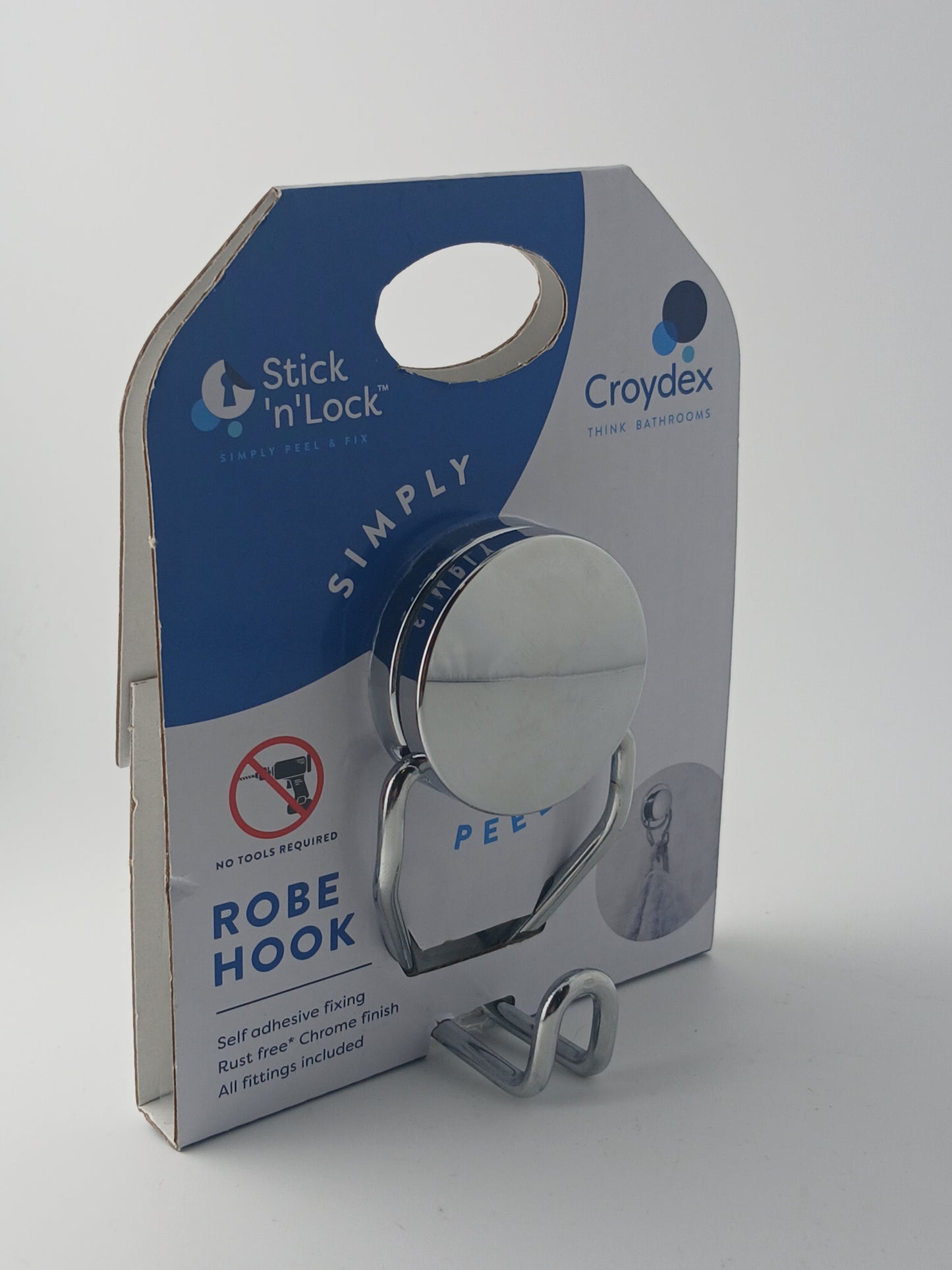 Croydex Adhesive Robe Hook Twin Pack, Stick 'N' Lock, Chrome
