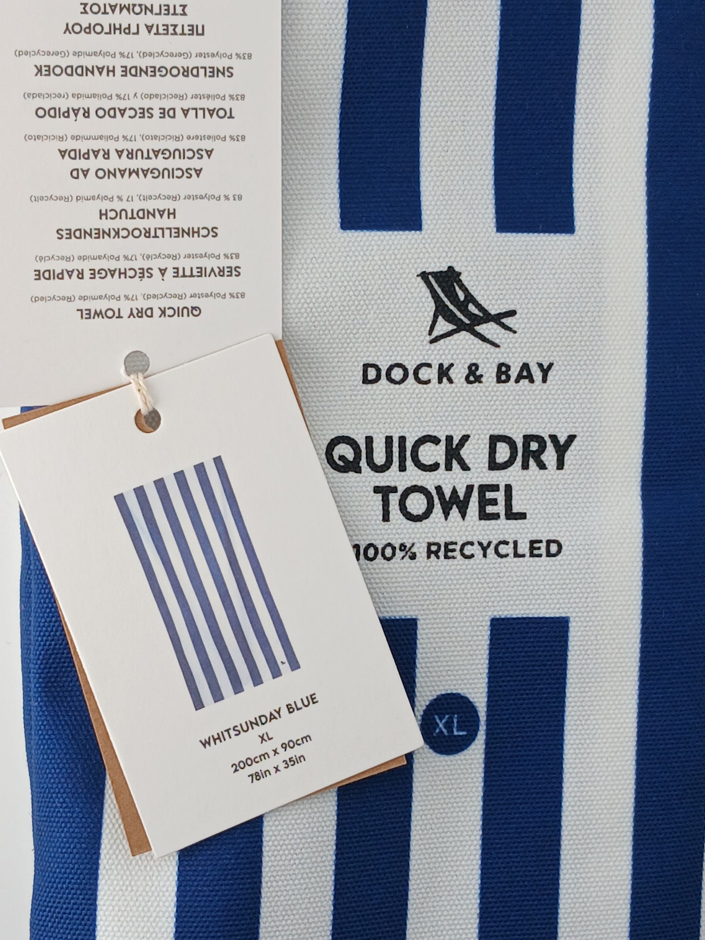 Dock & Bay Quick Dry Beach Towel, XL, Whitsunday Blue White Stripes