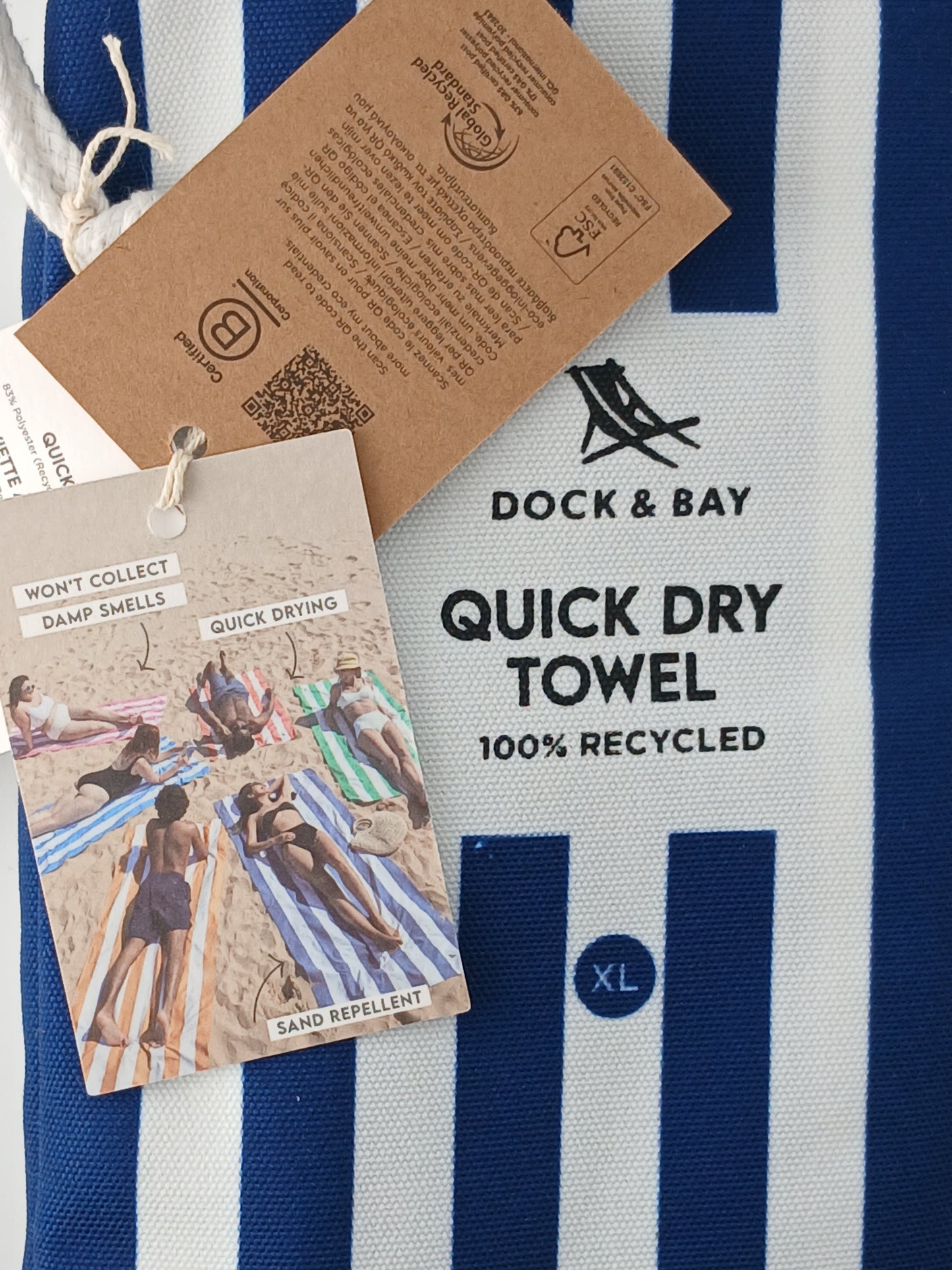 Dock & Bay Quick Dry Beach Towel, XL, Whitsunday Blue White Stripes