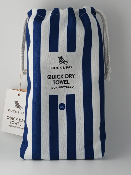 Dock & Bay Quick Dry Beach Towel, XL, Whitsunday Blue White Stripes