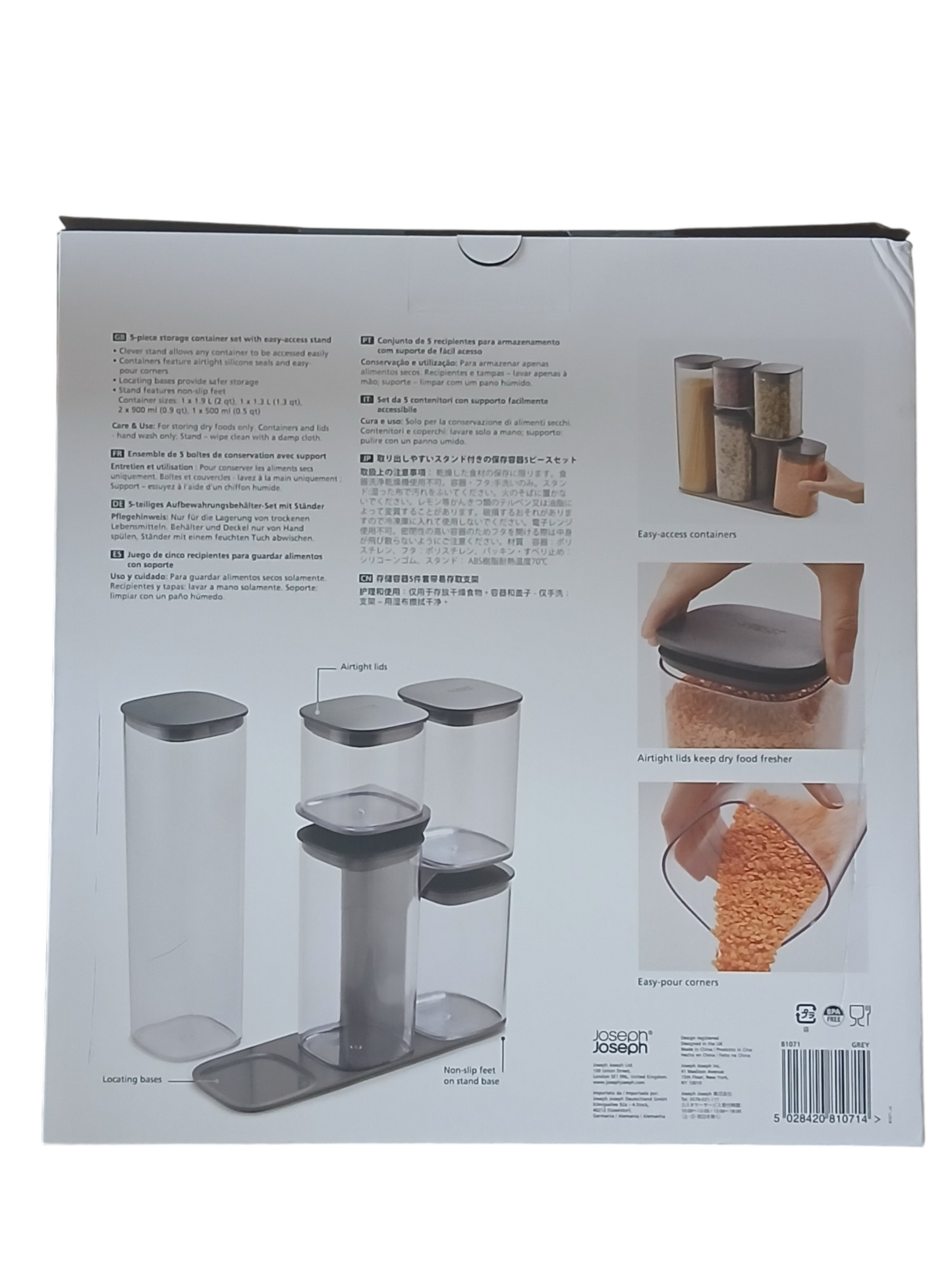 Joseph Joseph Podium 5-Piece Storage Container Set Grey | BNIB