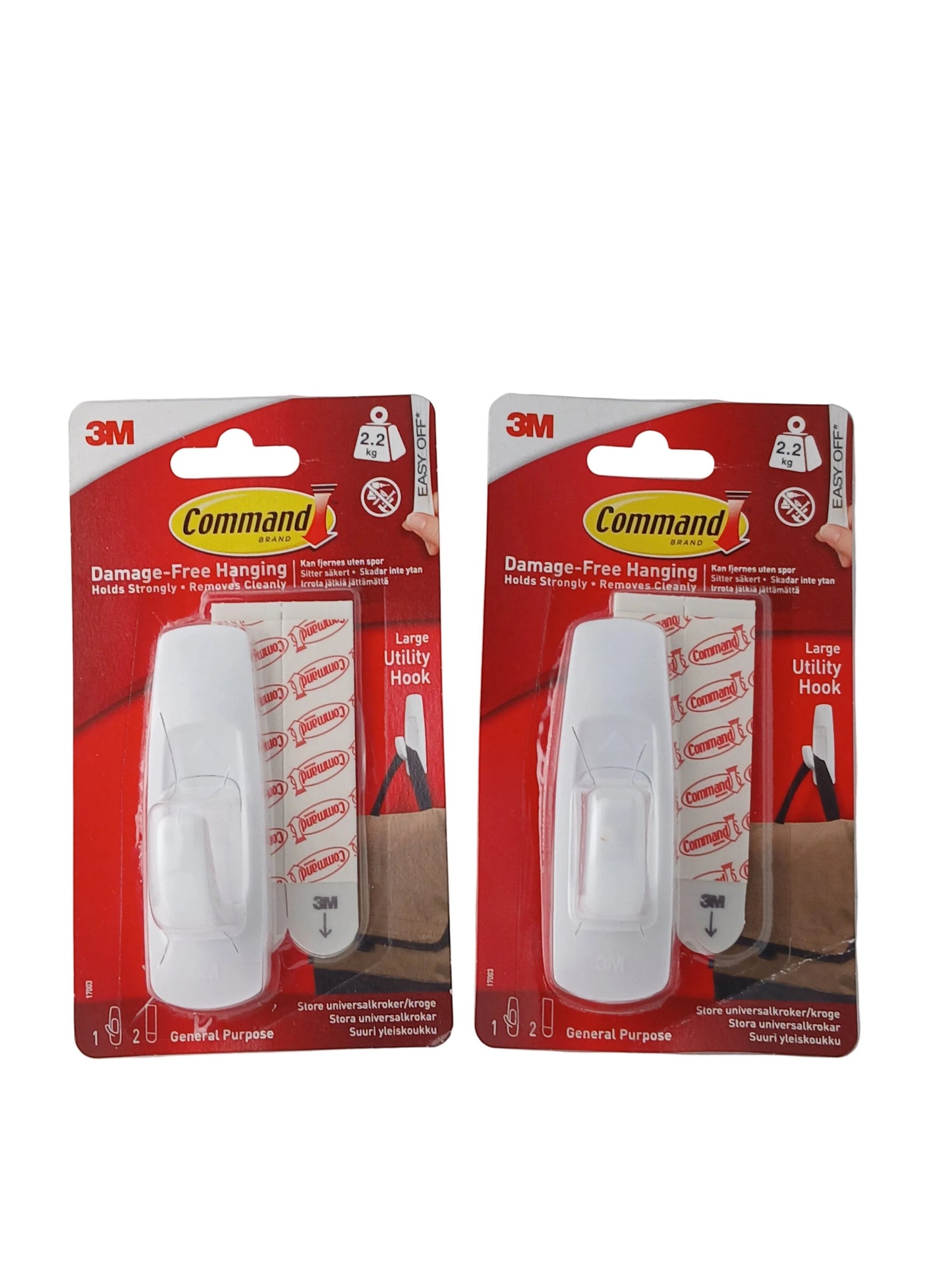Department Store UK 3M Command large white utility hooks in original packaging, pack of two for damage-free hanging.