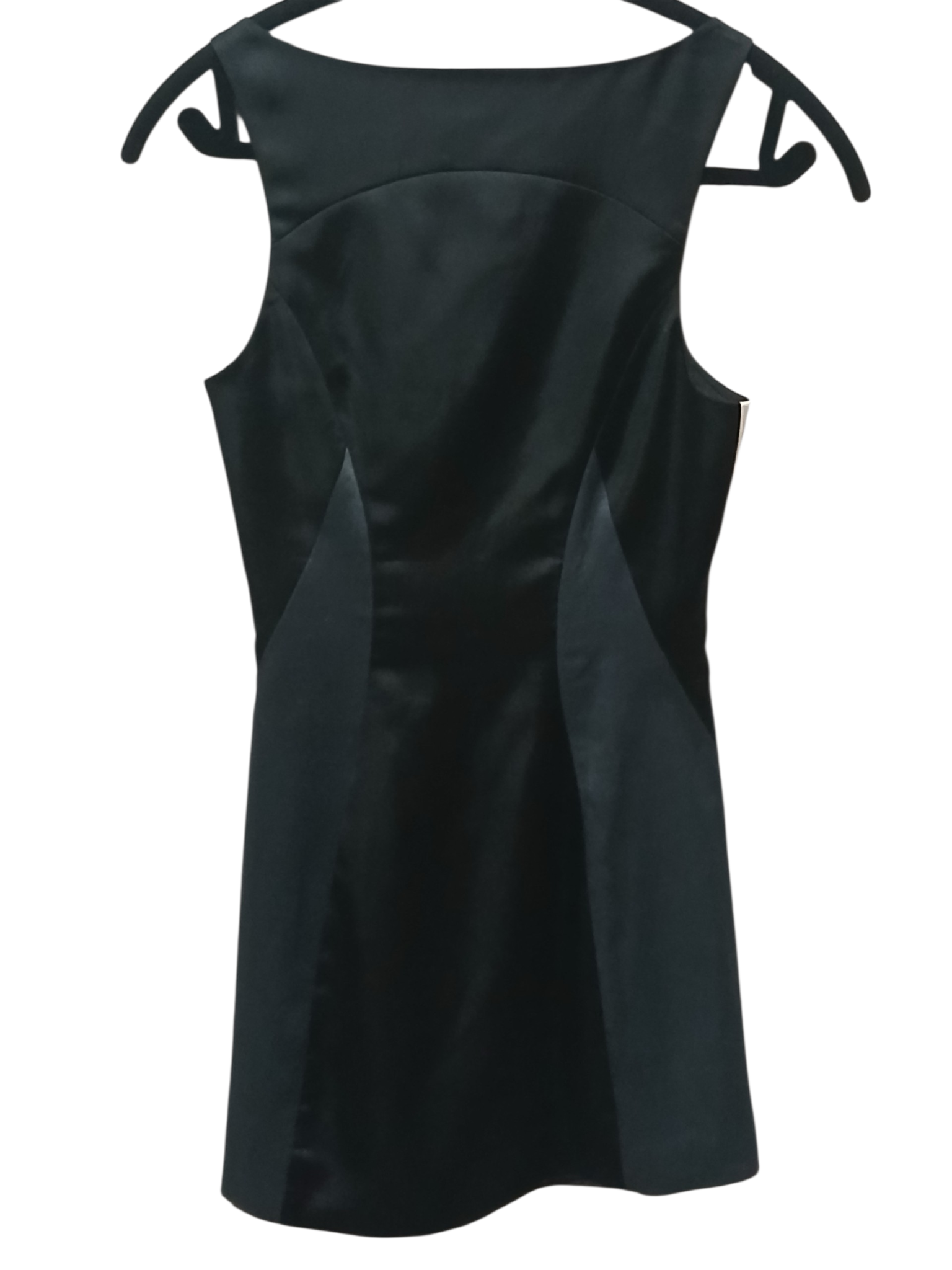 Department Store UK AllSaints Spitalfields sleeveless black panel dress in premium Japanese cloth on a hanger