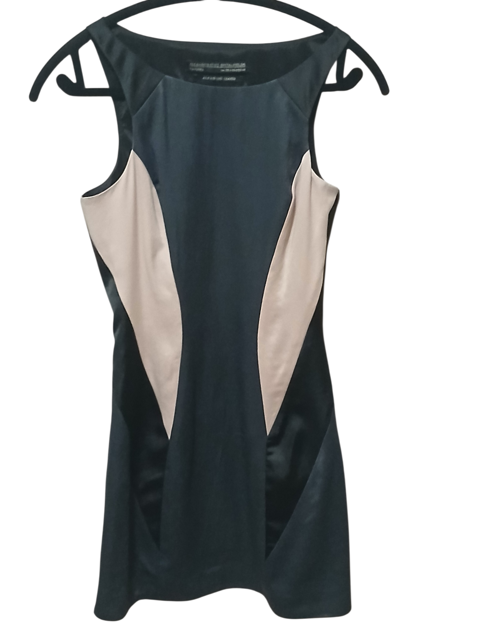 Department Store UK AllSaints Spitalfields sleeveless dress in black and neutral colour-block Japanese cloth