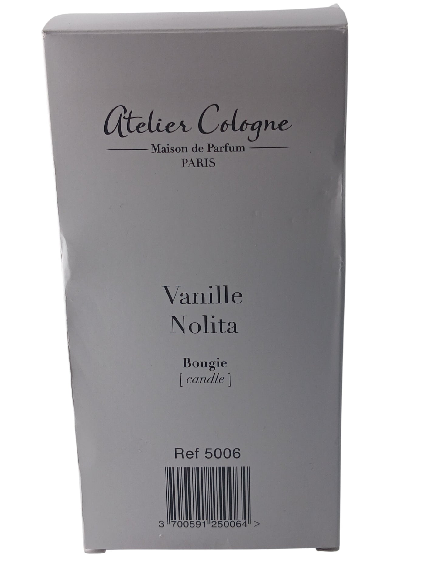 Department Store UK Atelier Cologne Vanille Nolita scented candle box with elegant white packaging