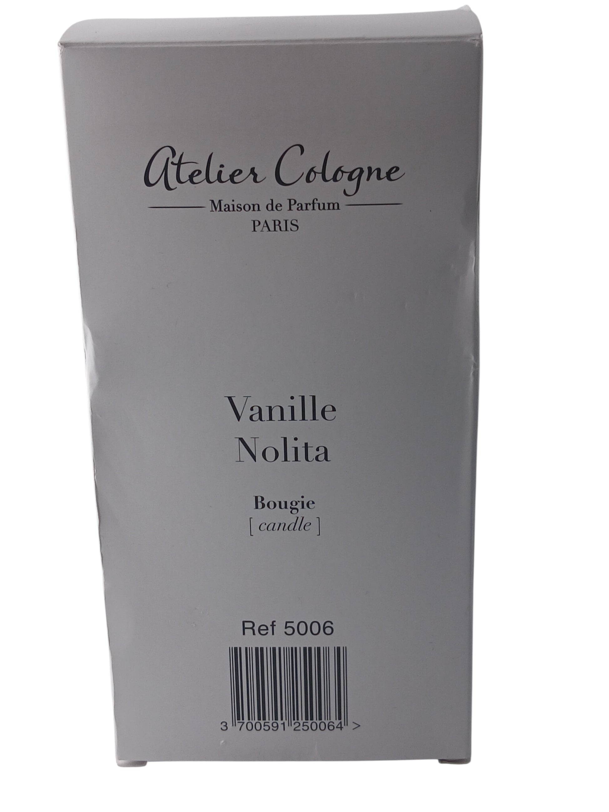 Department Store UK Atelier Cologne Vanille Nolita scented candle box with elegant white packaging