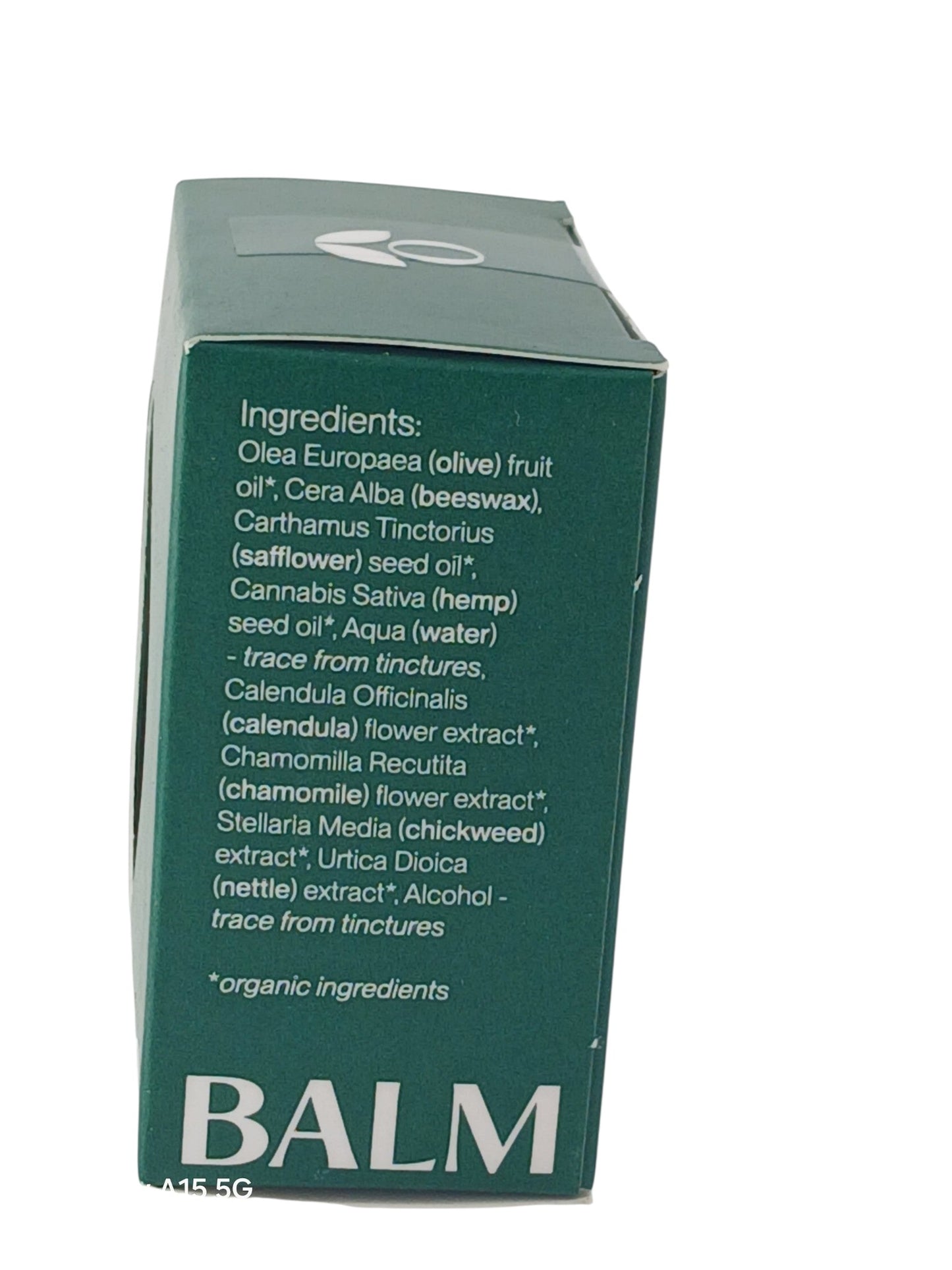 Department Store UK Balmonds Skin Salvation balm packaging showing organic ingredient list on a dark green box