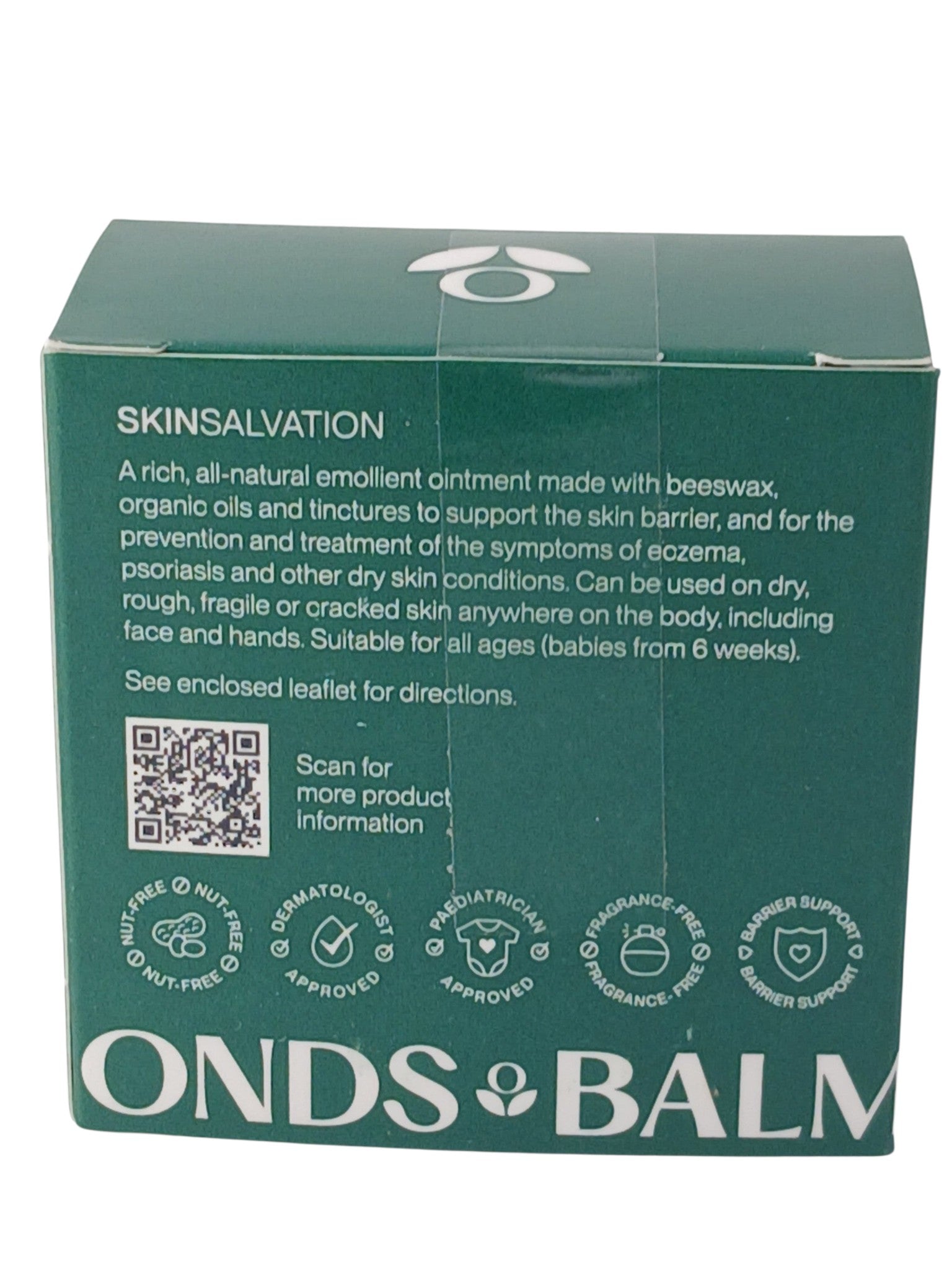 Department Store UK Balmonds Skin Salvation natural moisturising balm packaging with product information and icons