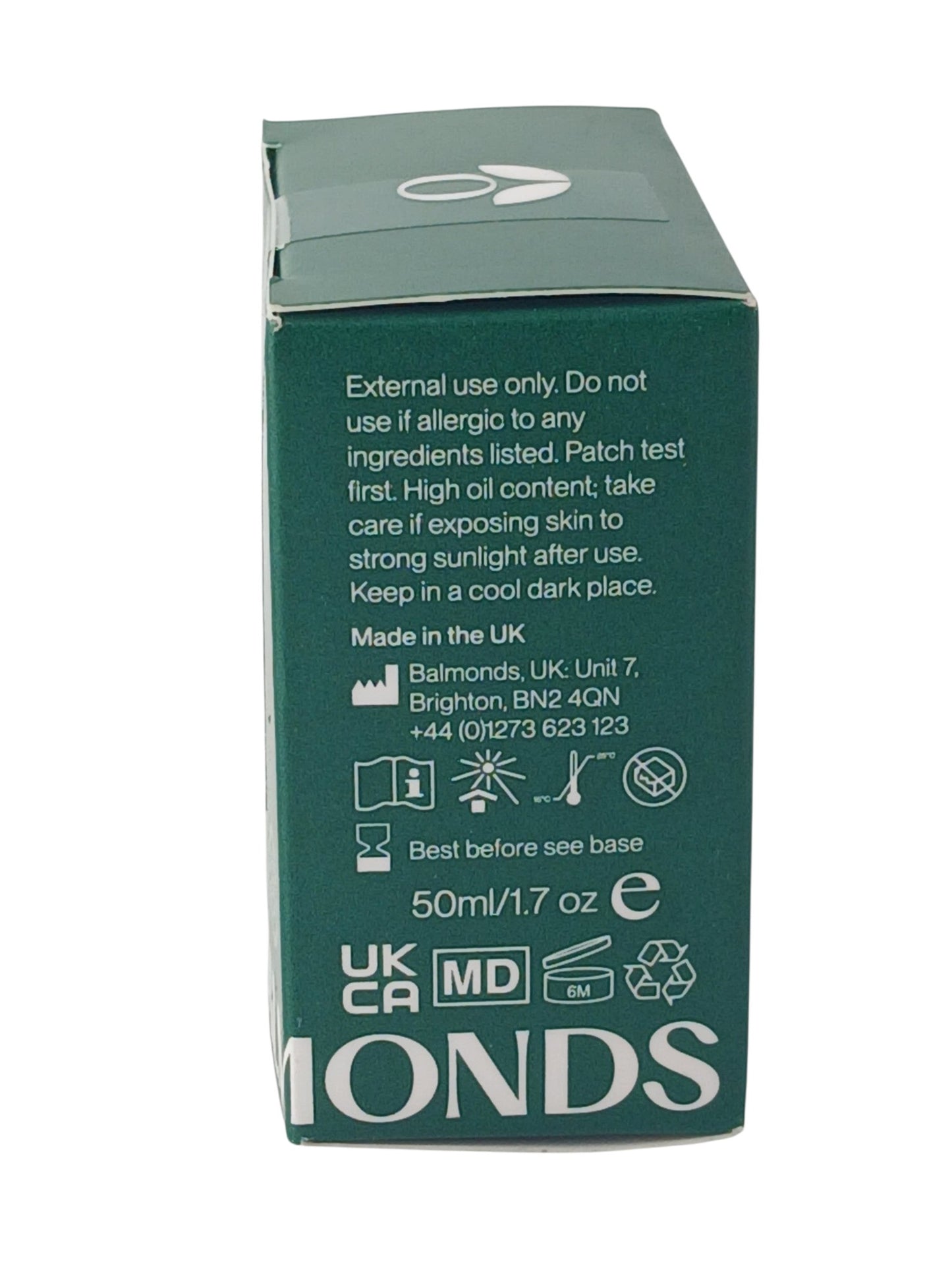 Department Store UK Balmonds Skin Salvation balm packaging side view showing usage instructions and ingredients