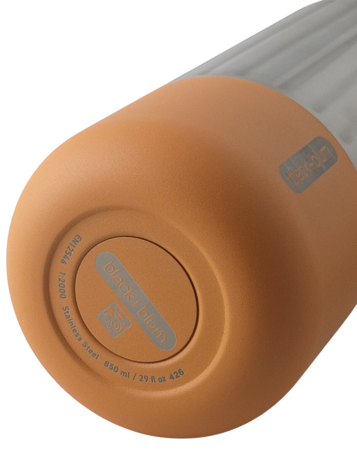 Department Store UK black+blum Explorer insulated bottle base with protective orange silicone sleeve and branding