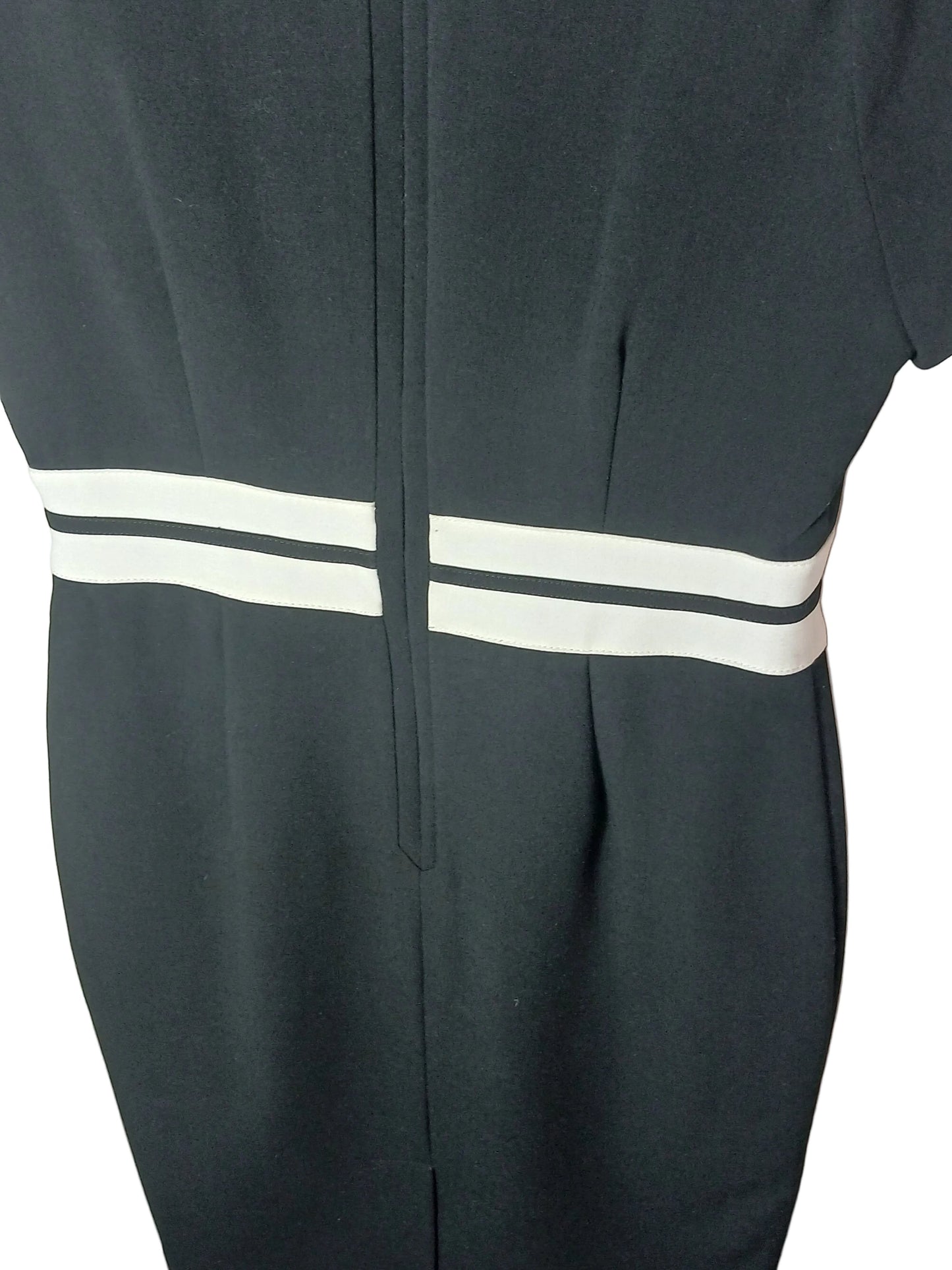 Department Store UK M&S black knee-length pencil dress featuring a contrasting white waist belt detail