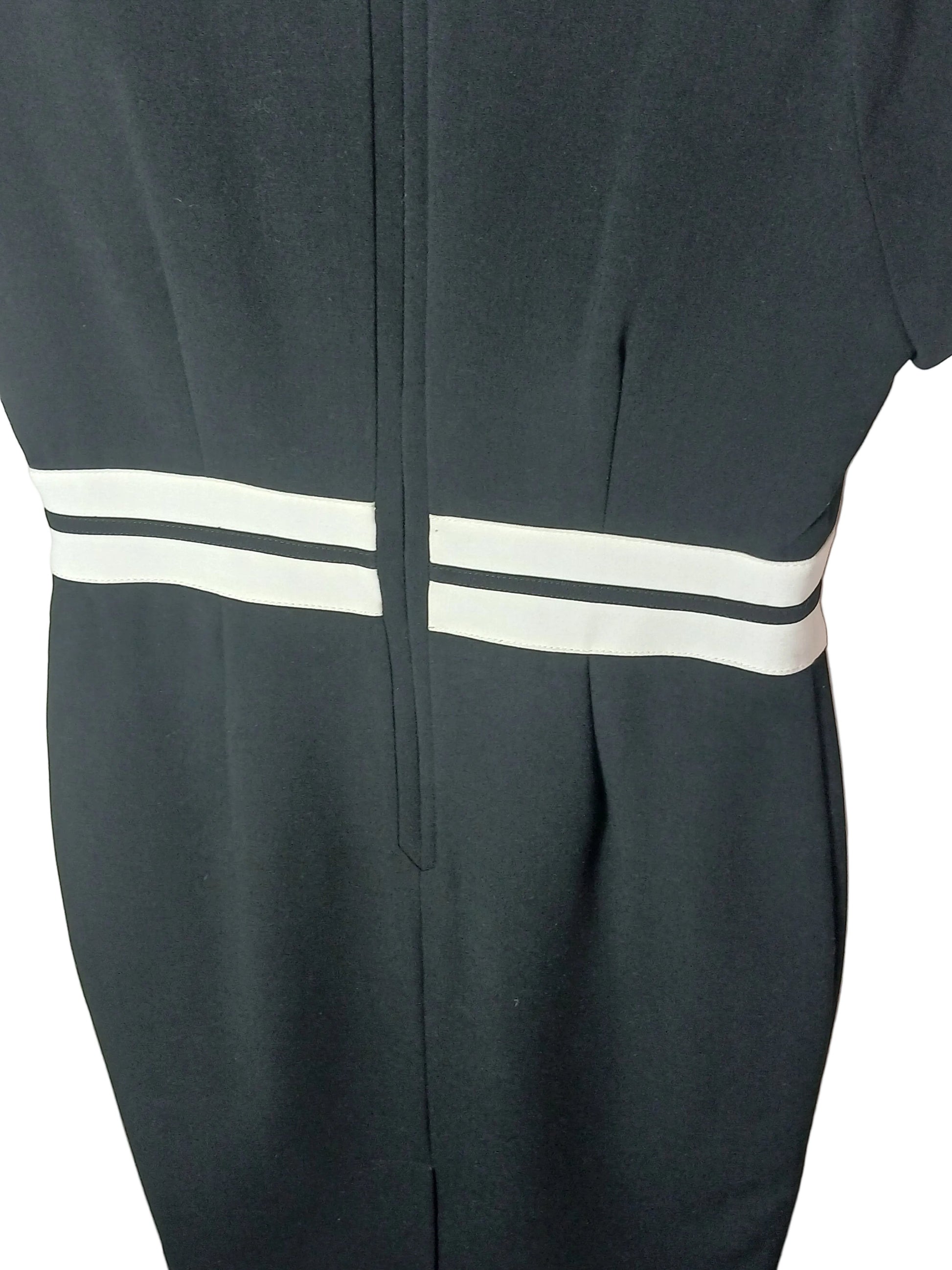 Department Store UK M&S black knee-length pencil dress featuring a contrasting white waist belt detail
