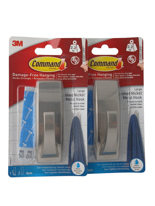 Department Store UK Command large brushed nickel metal wall hooks in original packaging with water-resistant strips