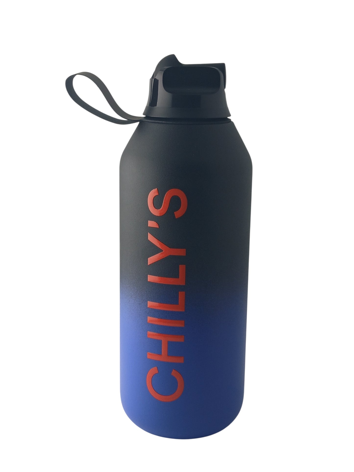 Department Store UK Chilly's Series 2 Midnight ombre reusable water bottle with flip lid and navy to black gradient.