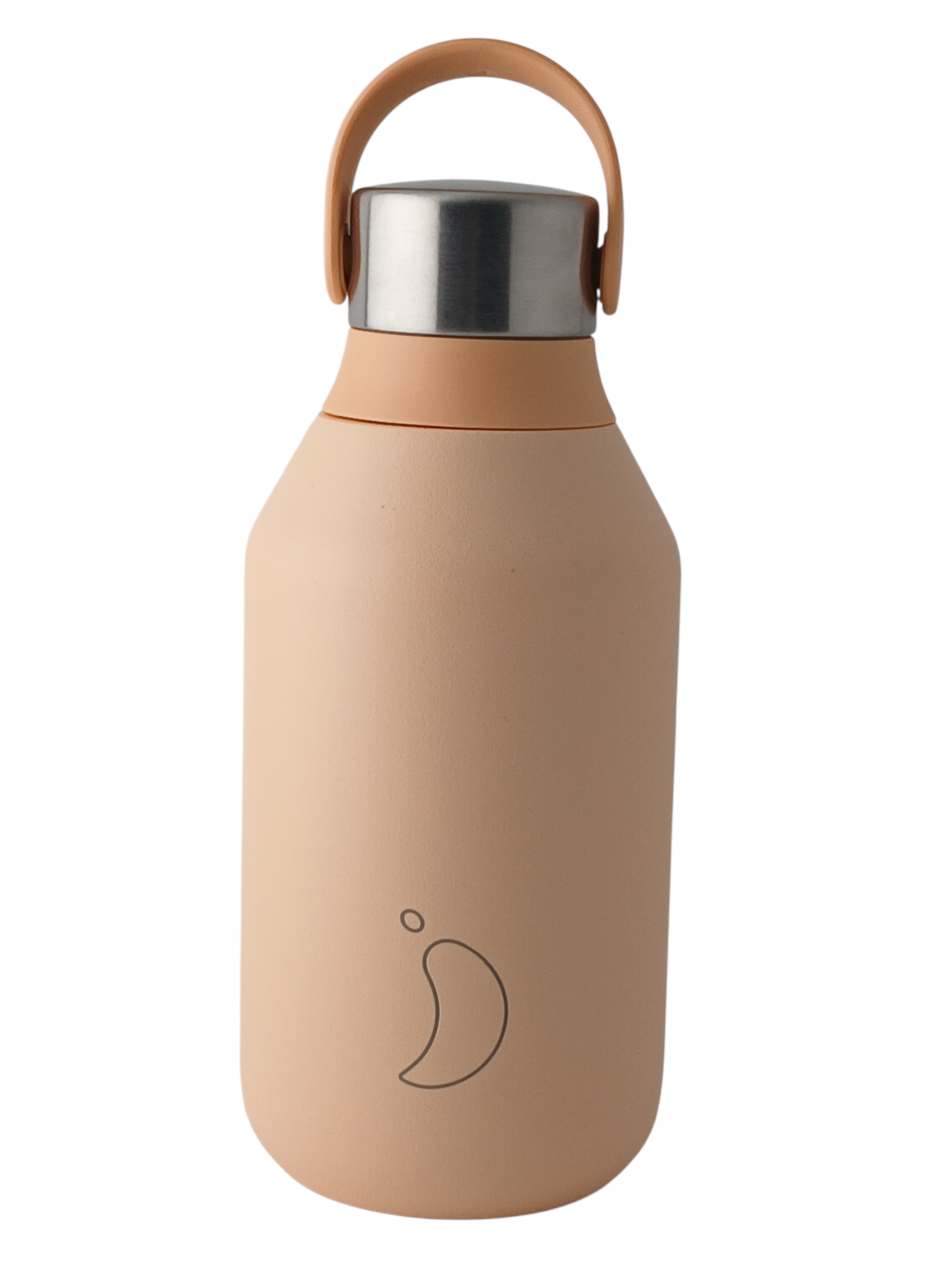 Department Store UK Chilly's Series 2 reusable insulated stainless steel bottle in peach orange with a carry loop.