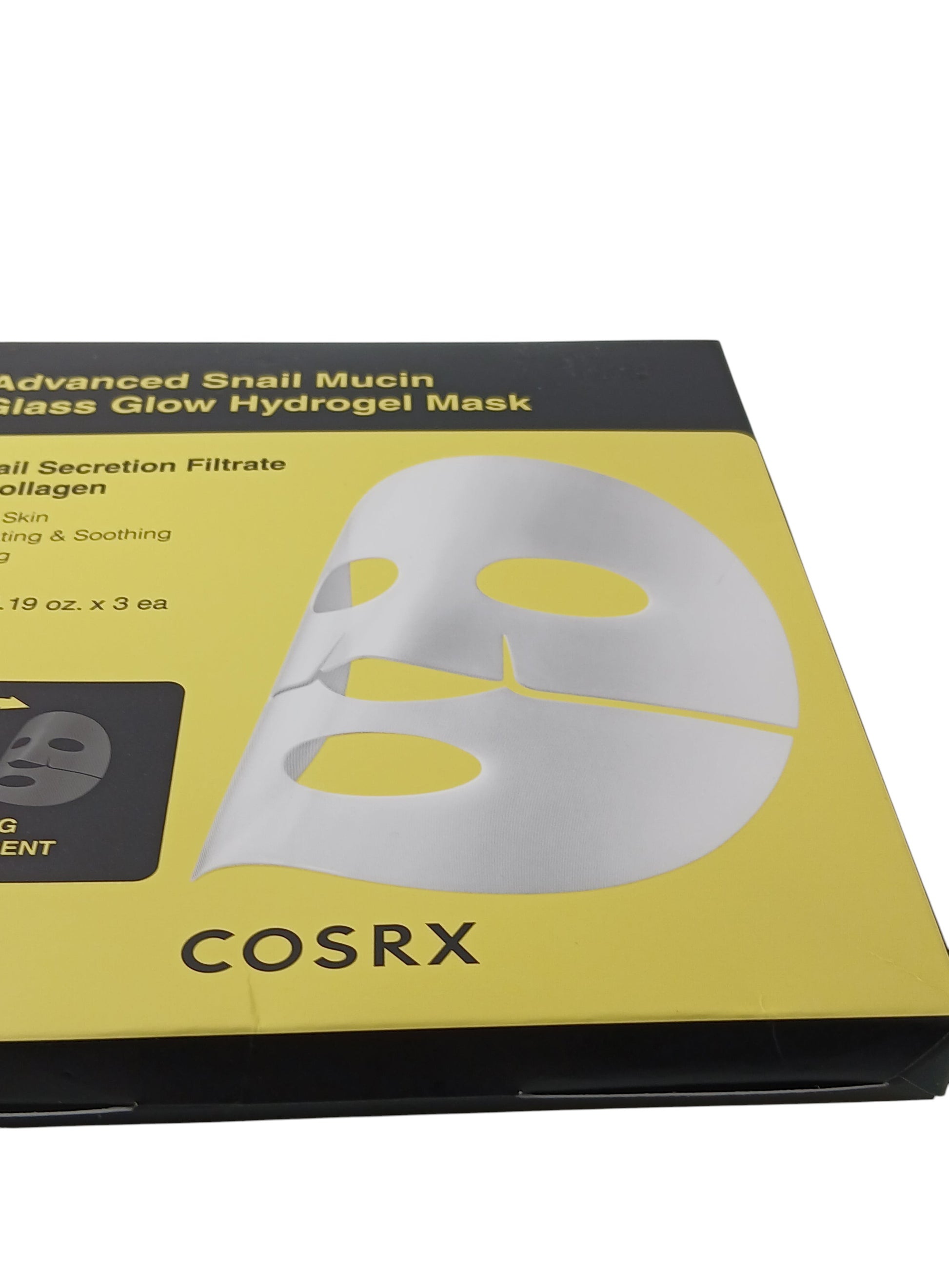 Department Store UK COSRX Advanced Snail Mucin hydrogel face mask packaging featuring a white mask graphic