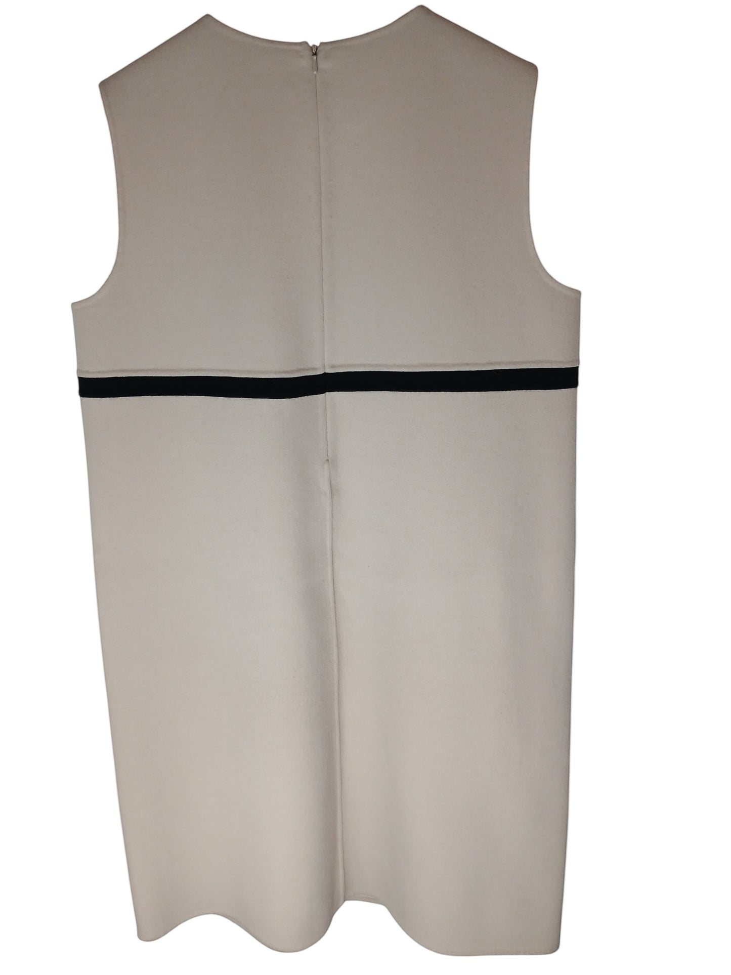 Department Store UK 'S Max Mara cream pure wool sleeveless dress with a black waist stripe detail
