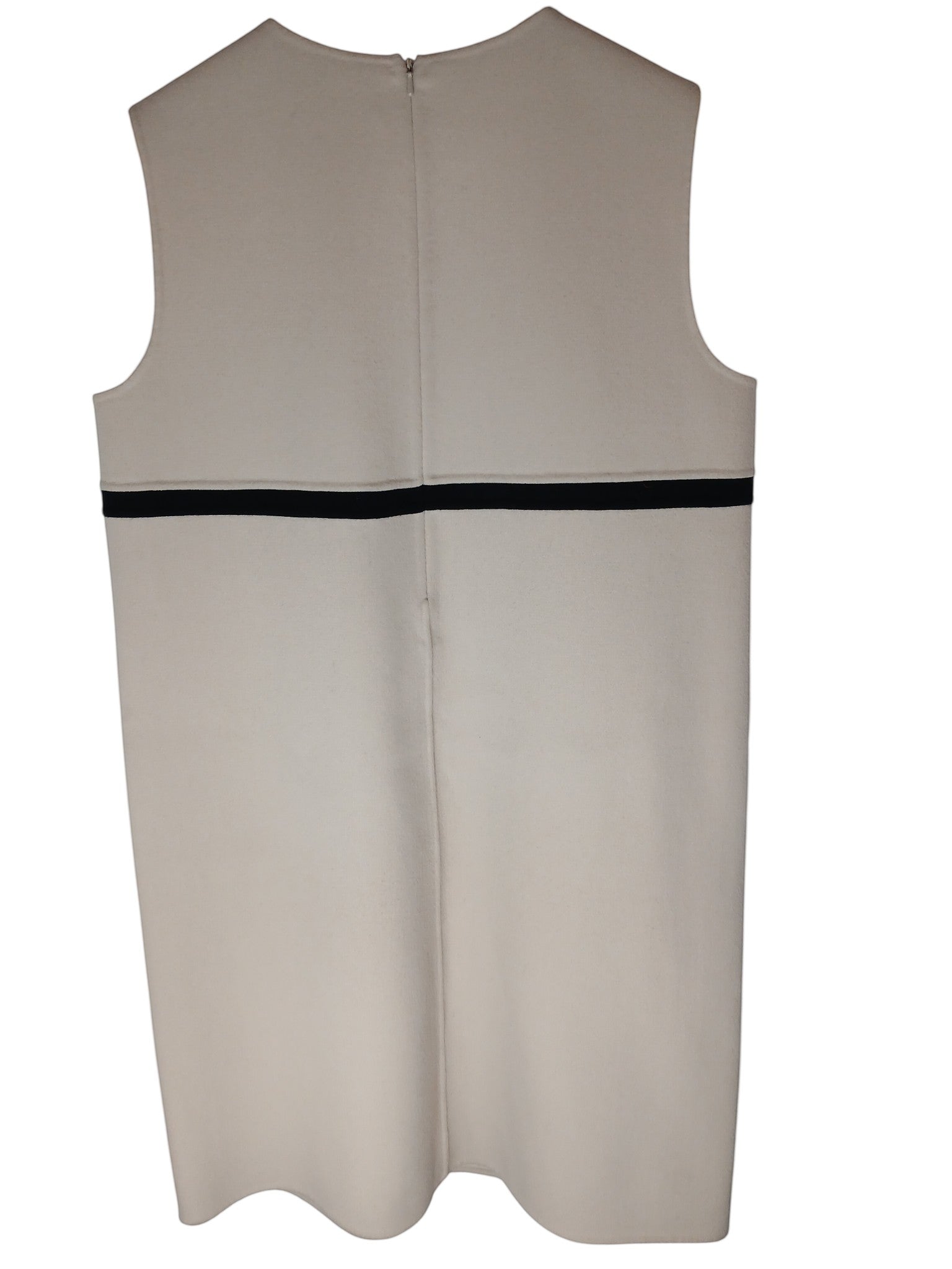 Department Store UK 'S Max Mara cream pure wool sleeveless dress with a black waist stripe detail