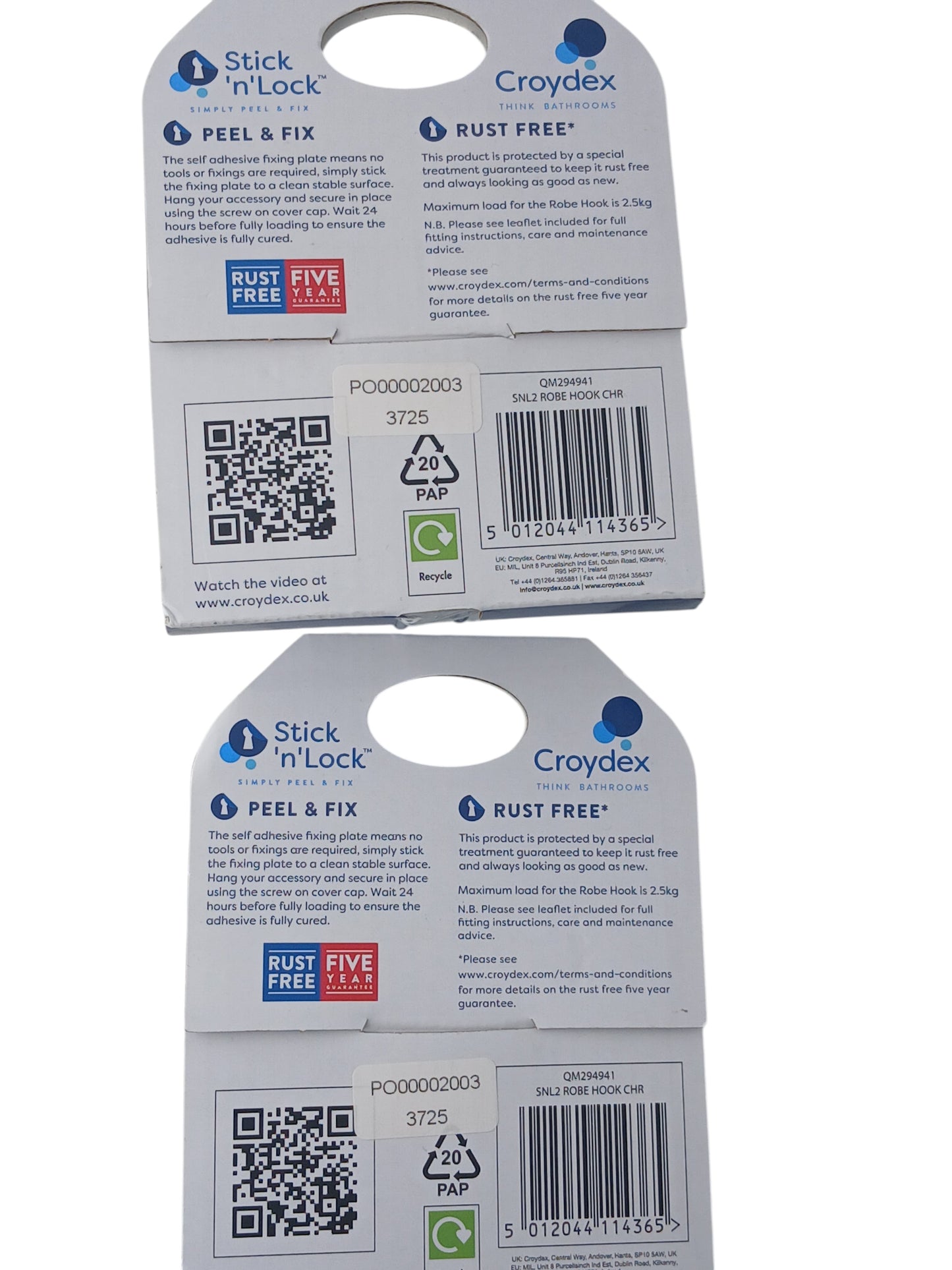 Department Store UK twin pack of Croydex Stick 'N' Lock chrome adhesive robe hooks in original retail packaging