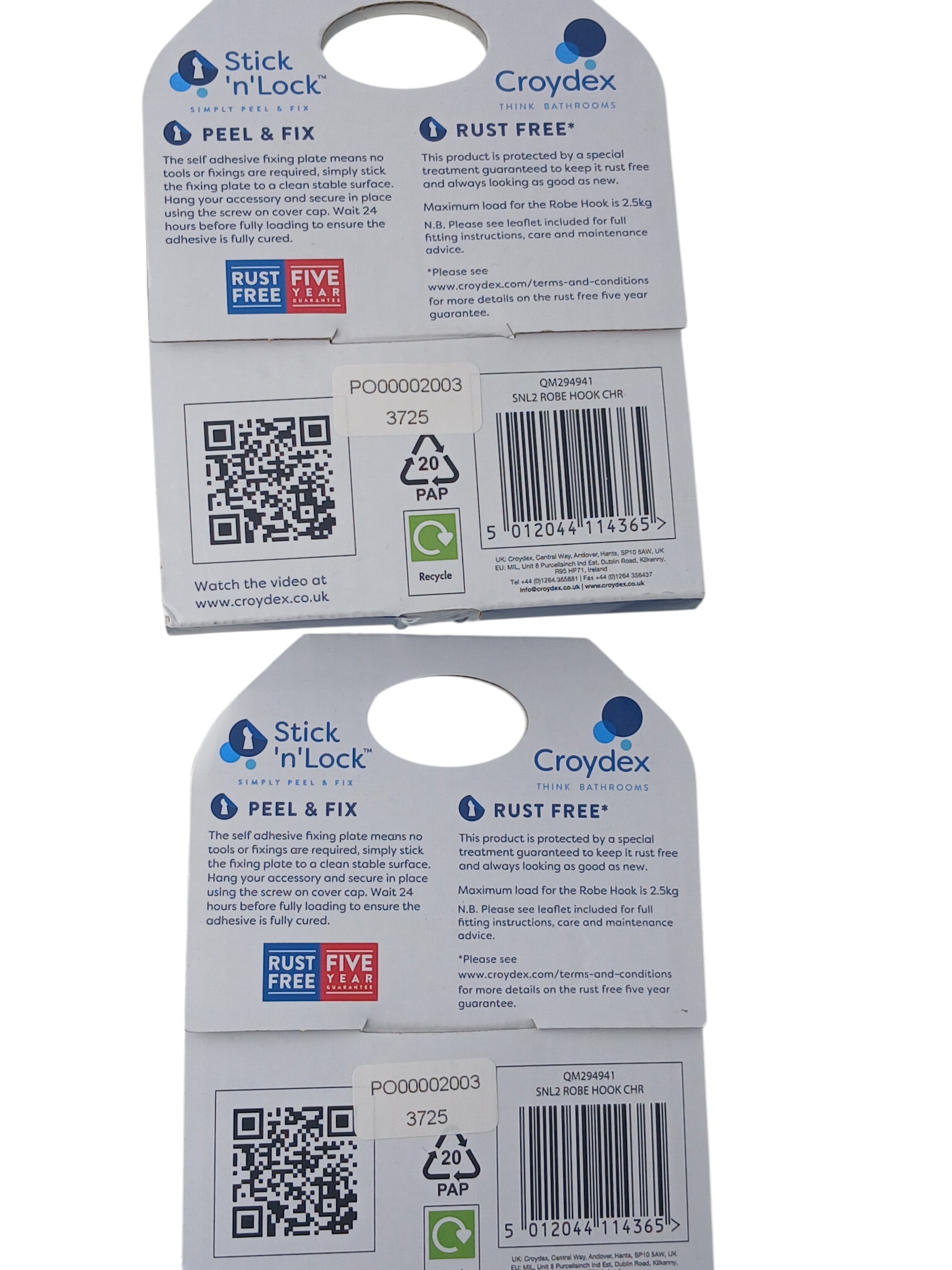 Department Store UK twin pack of Croydex Stick 'N' Lock chrome adhesive robe hooks in original retail packaging