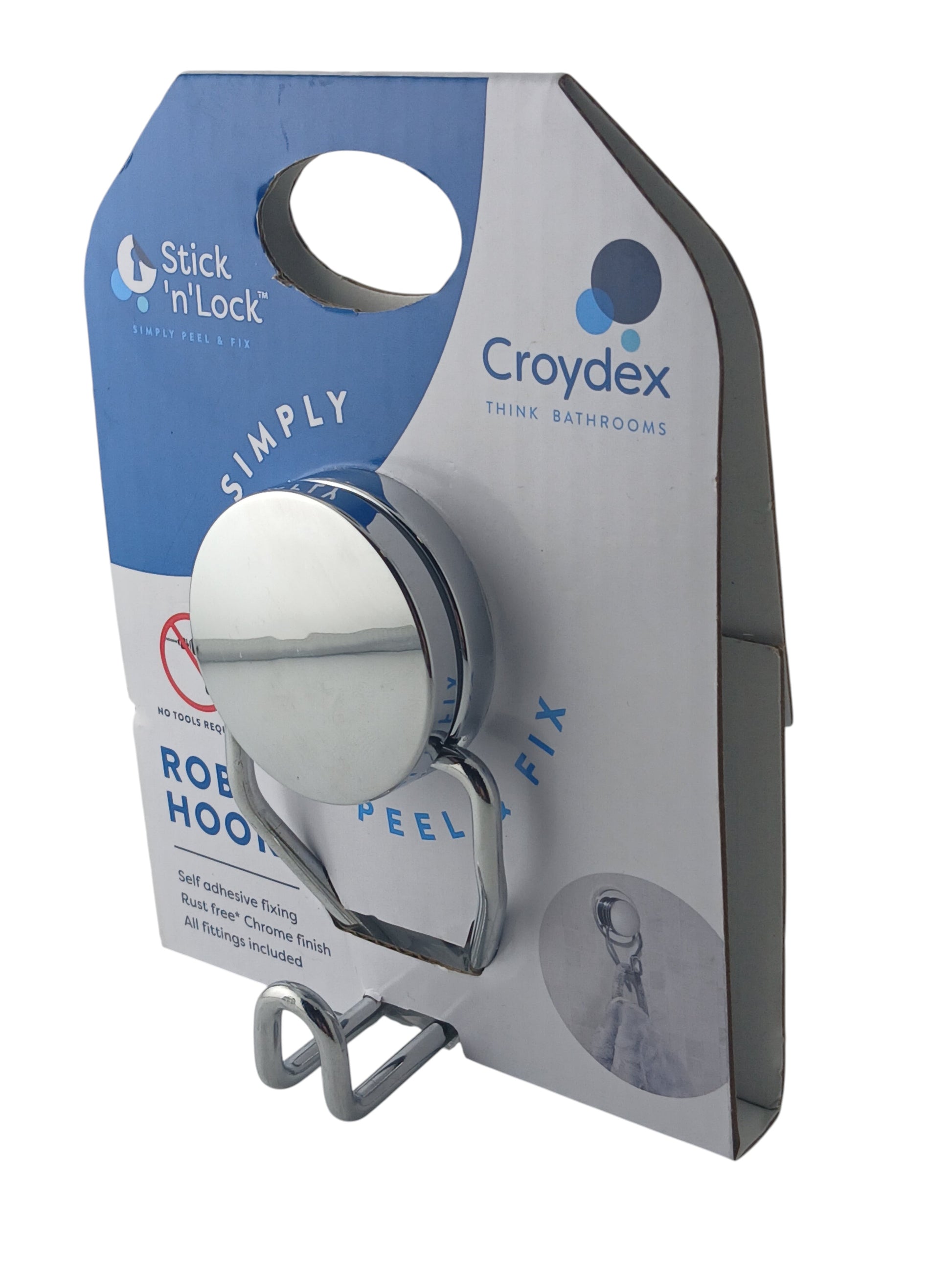 Department Store UK Croydex Stick 'N' Lock chrome adhesive robe hook in original retail packaging