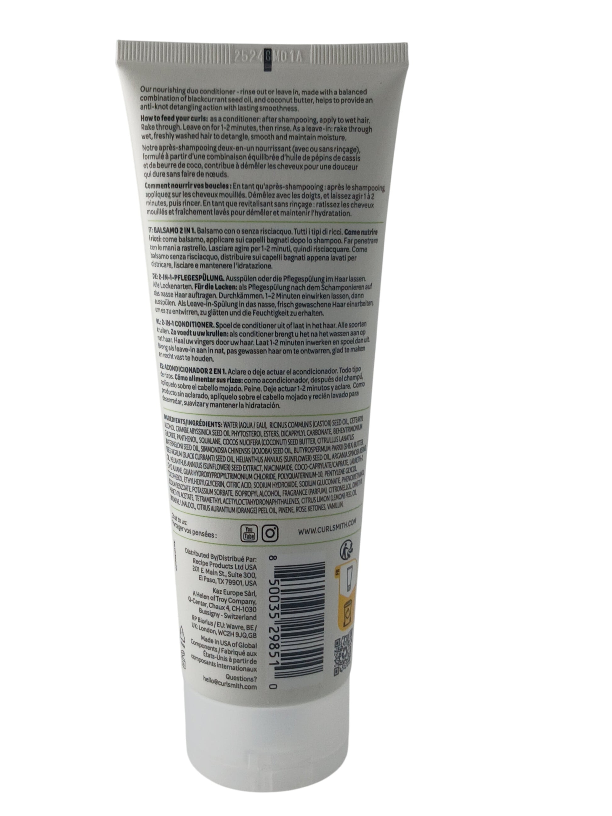 Department Store UK Curlsmith Frizz Control Conditioner back label with ingredients and usage instructions