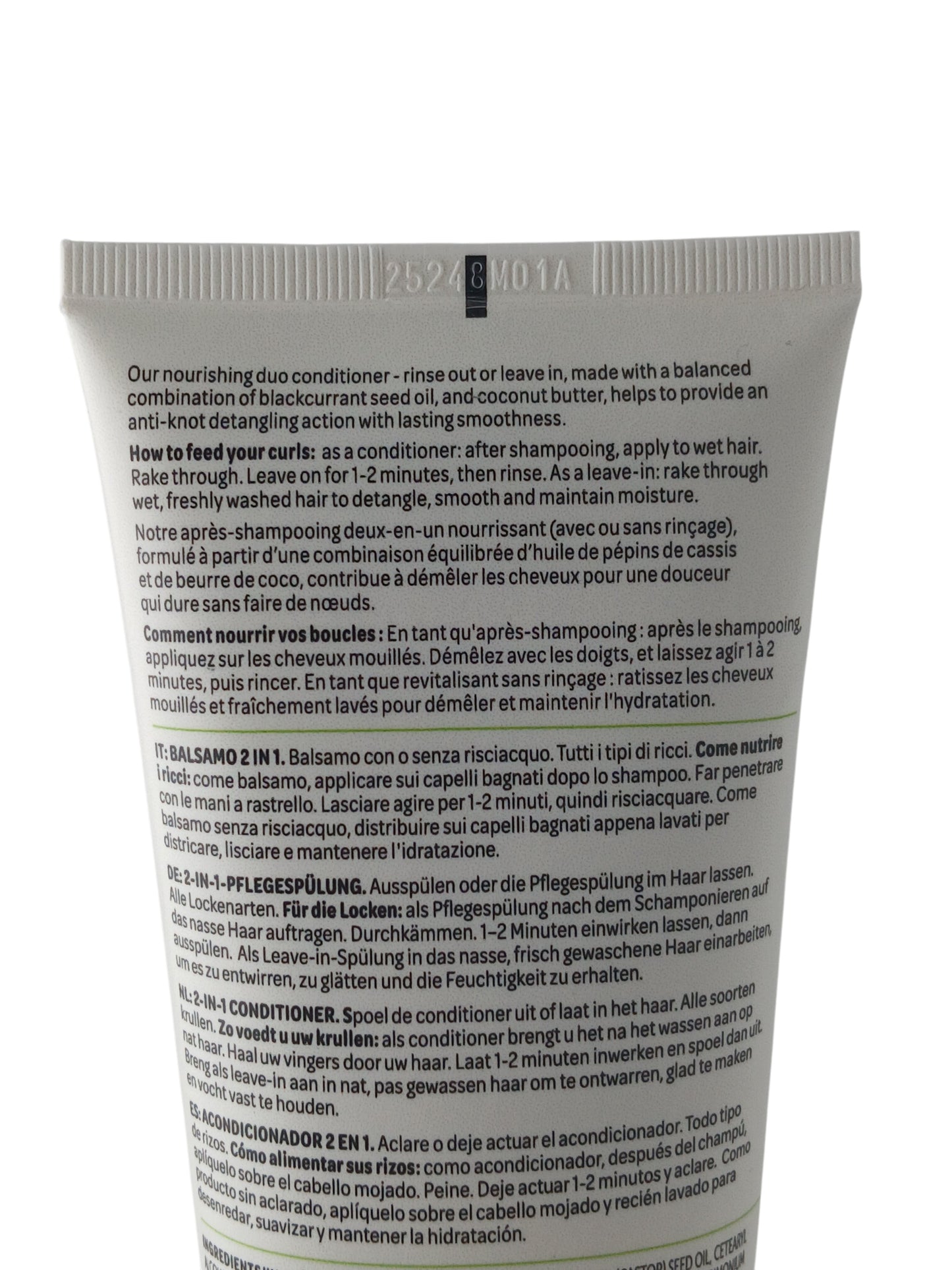 Department Store UK Curlsmith Frizz Control Conditioner back label with multi-language usage instructions