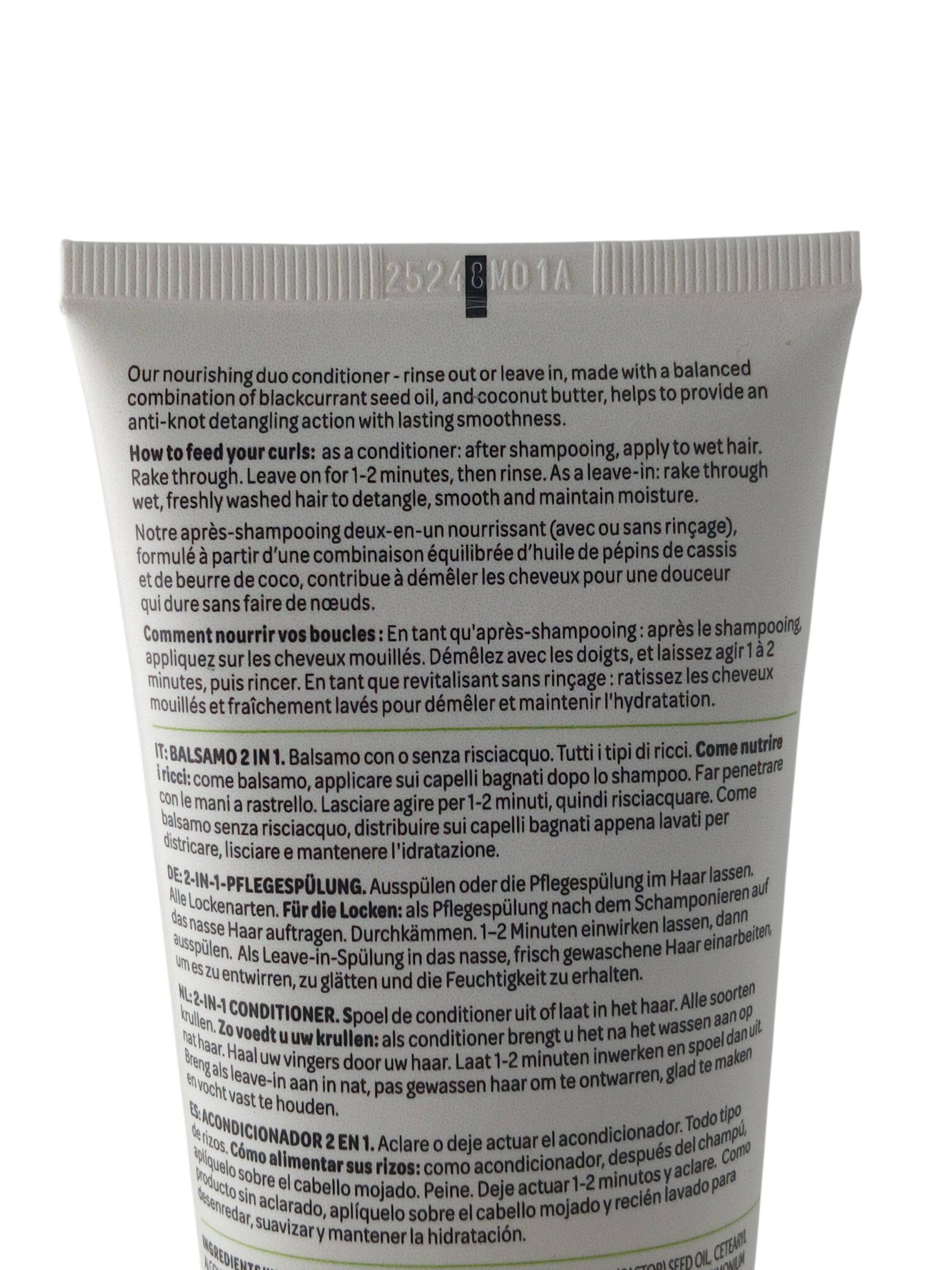 Department Store UK Curlsmith Frizz Control Conditioner back label with multi-language usage instructions