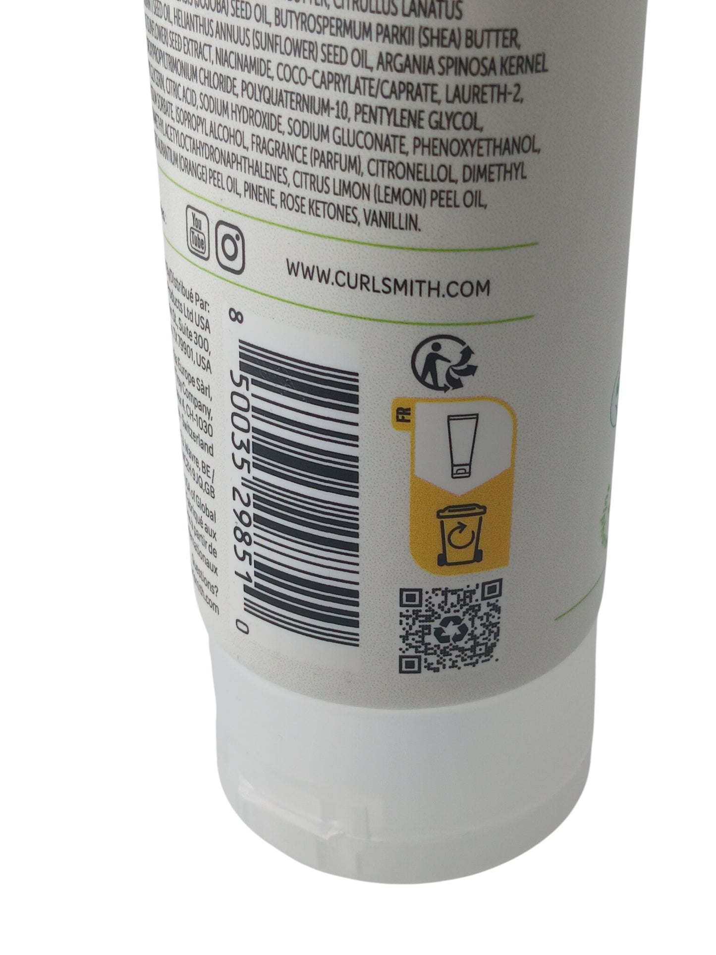 Department Store UK Curlsmith Frizz Control conditioner bottle back label with ingredients and recycling symbols