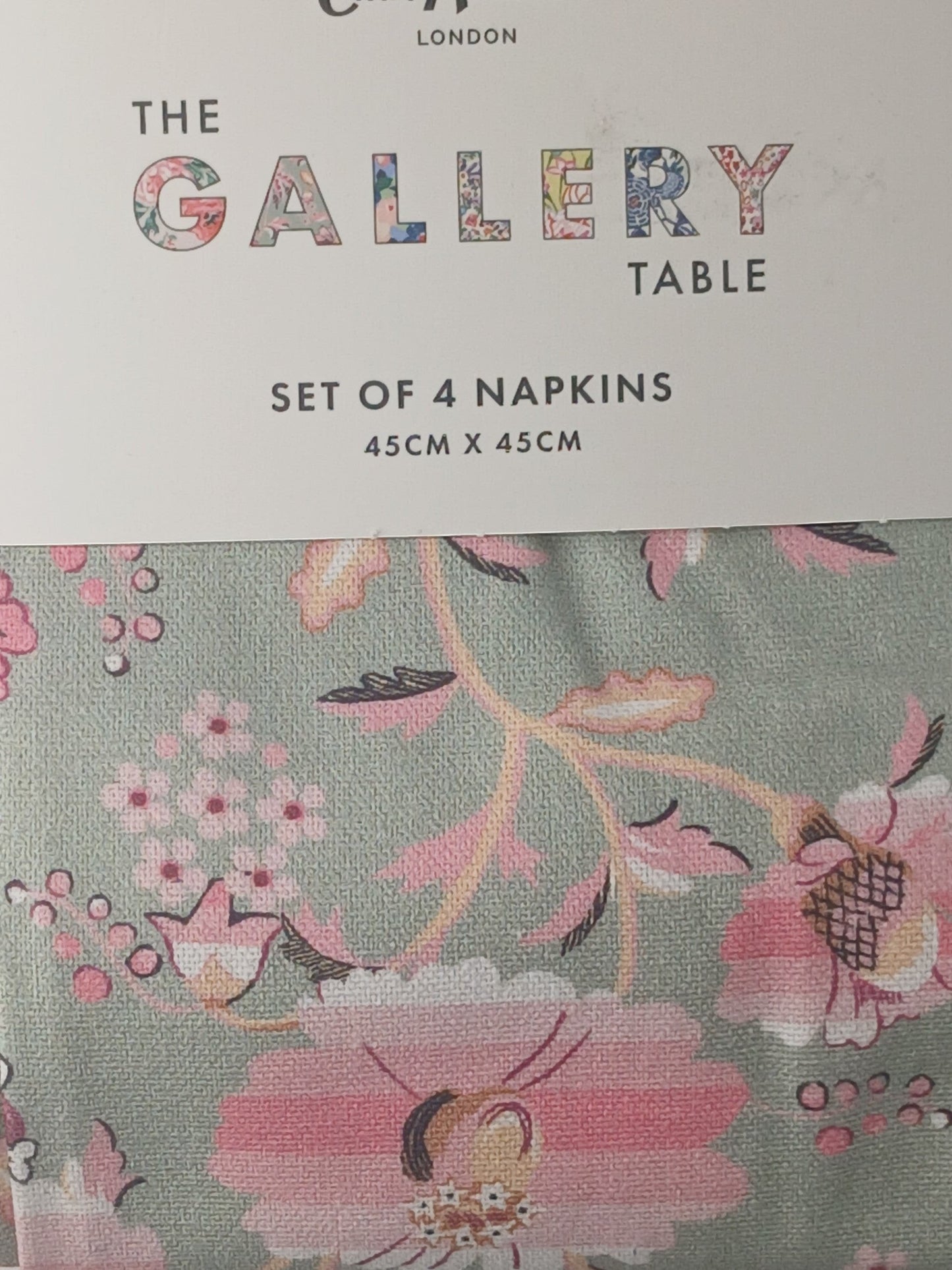 Department Store UK Cath Kidston cotton napkins with vintage pink floral print on a sage green background