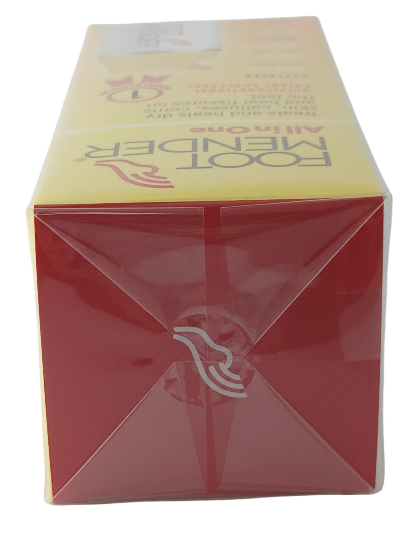 Department Store UK FOOTMENDER All in One foot treatment box in yellow and red packaging, bottom view.