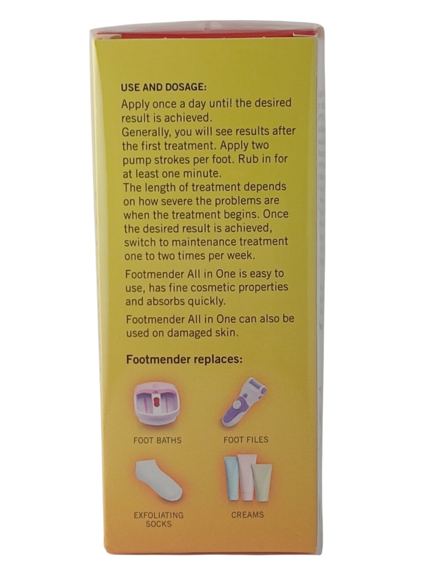 Department Store UK FOOTMENDER All in One foot treatment packaging showing usage instructions and product benefits.