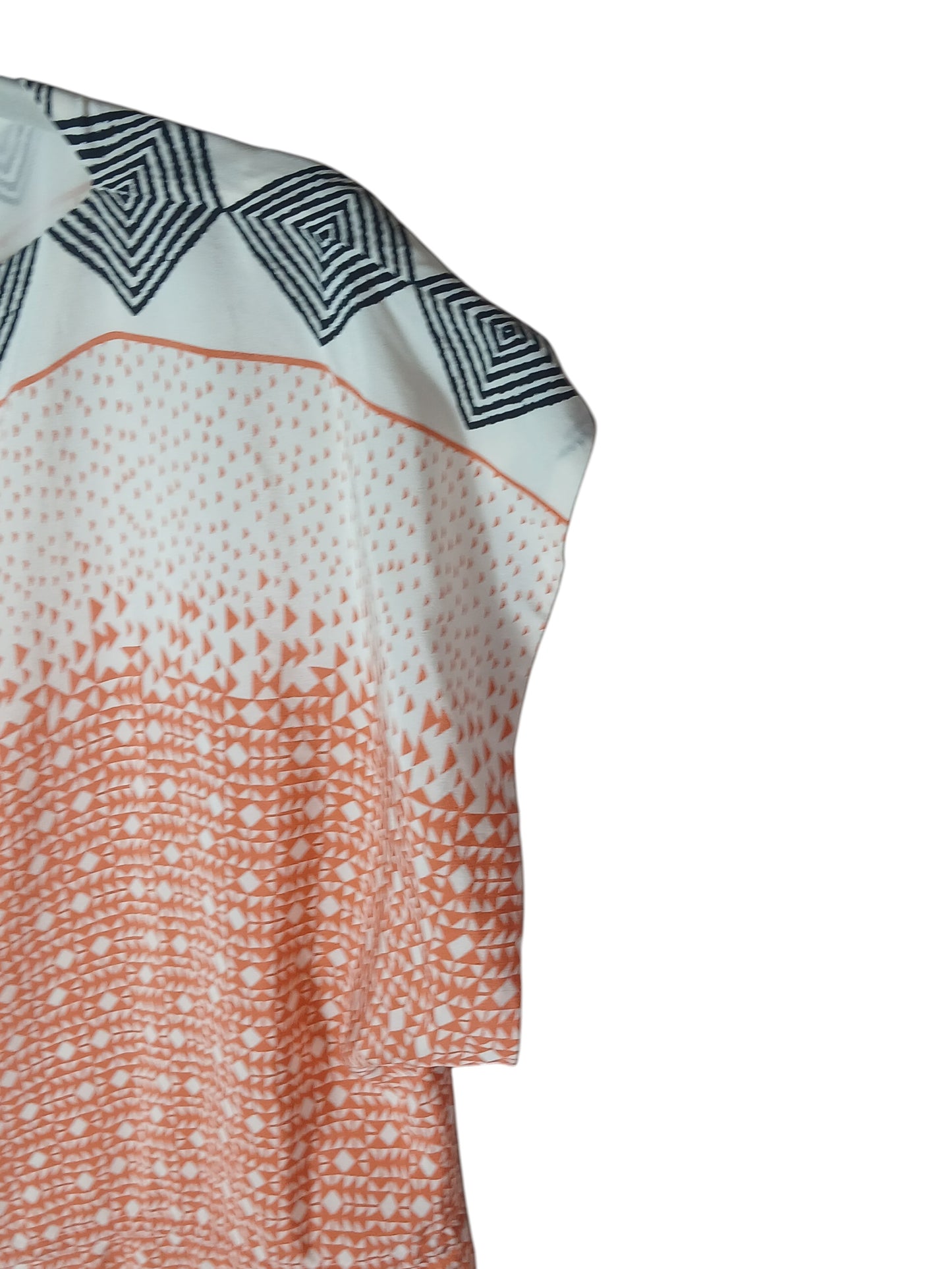 Department Store UK pre-loved HOBBS silk dress with white and orange geometric print pattern