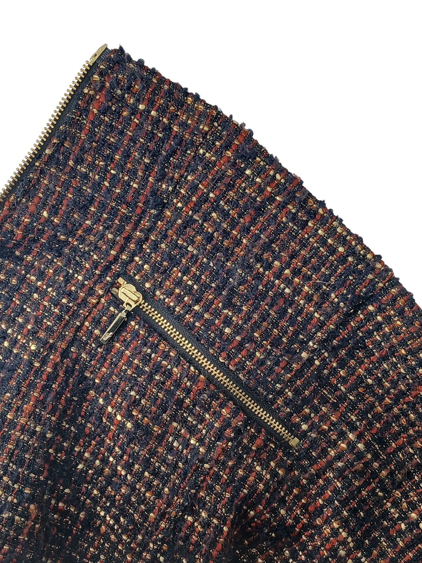 Department Store UK Jasper Conran multicolour textured bouclé jacket with a gold-tone zip front detail.