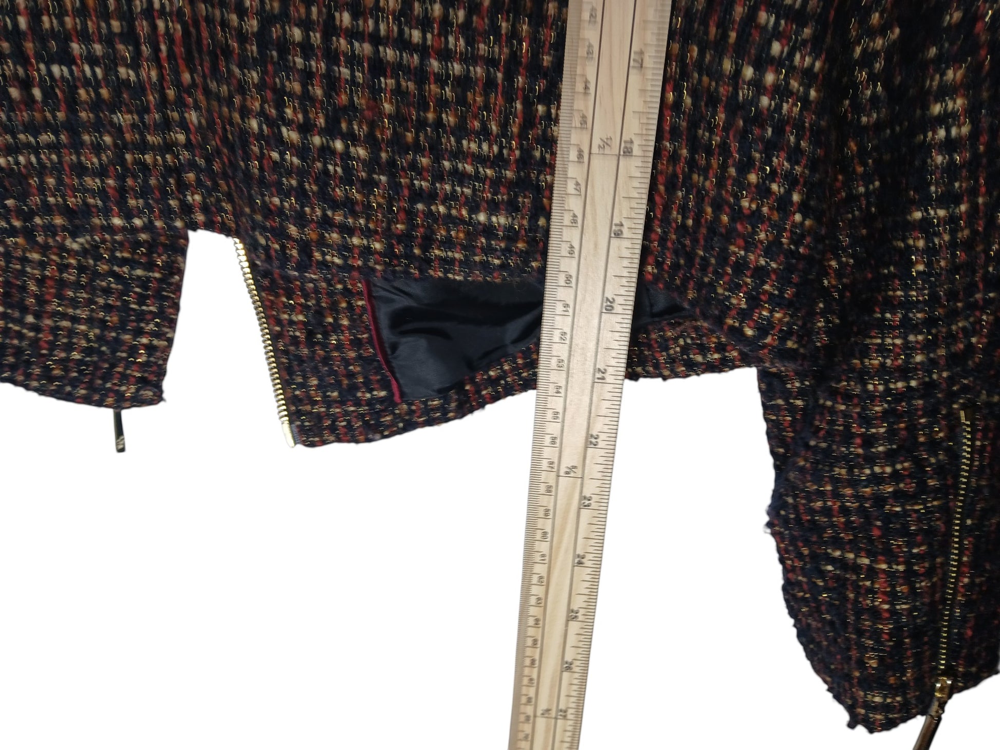 Department Store UK Jasper Conran multicolour textured bouclé jacket with zip-front detail and measuring tape