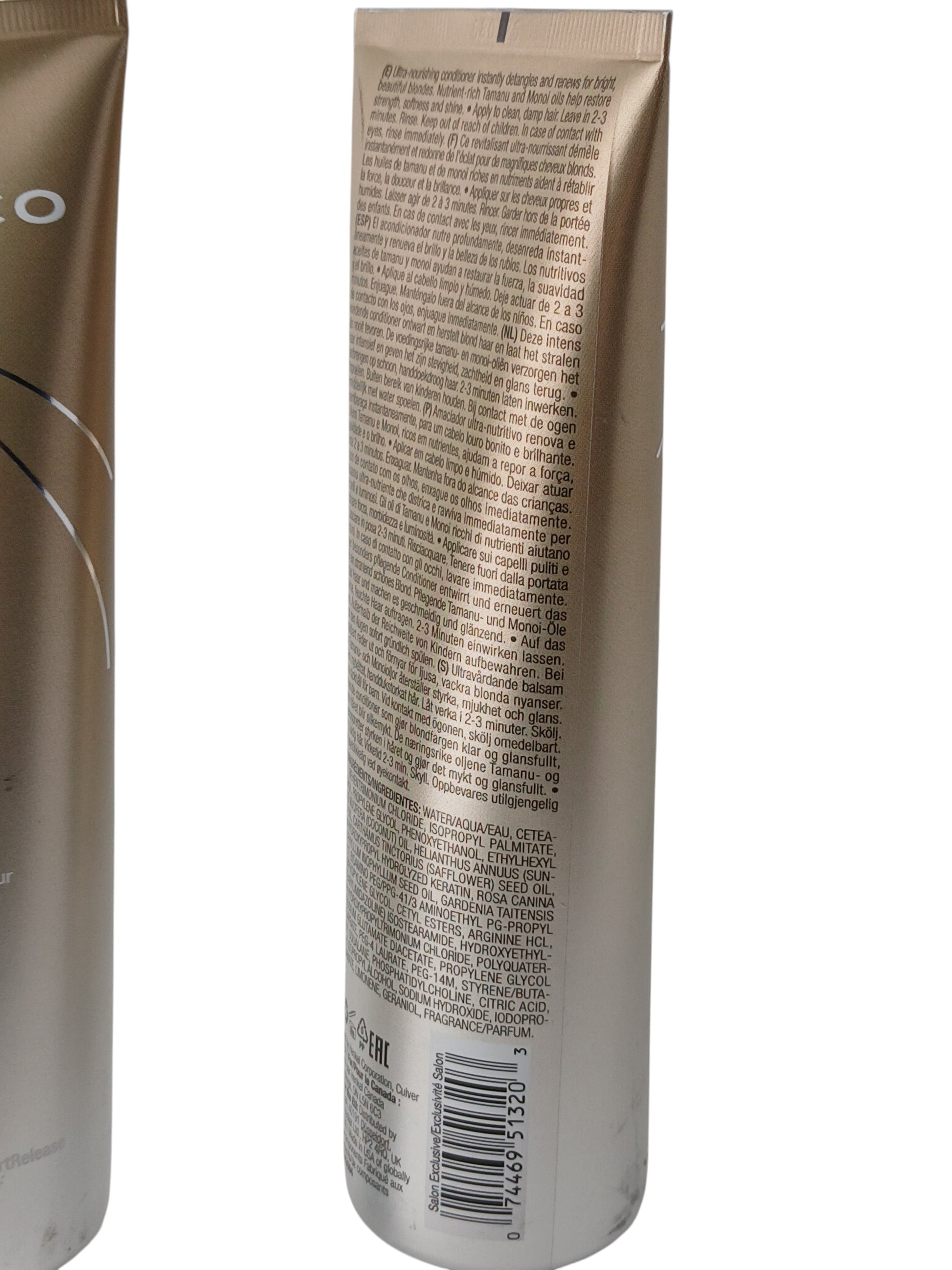 Department Store UK JOICO Blonde Life Brightening Conditioner twin pack bottle back view with product instructions