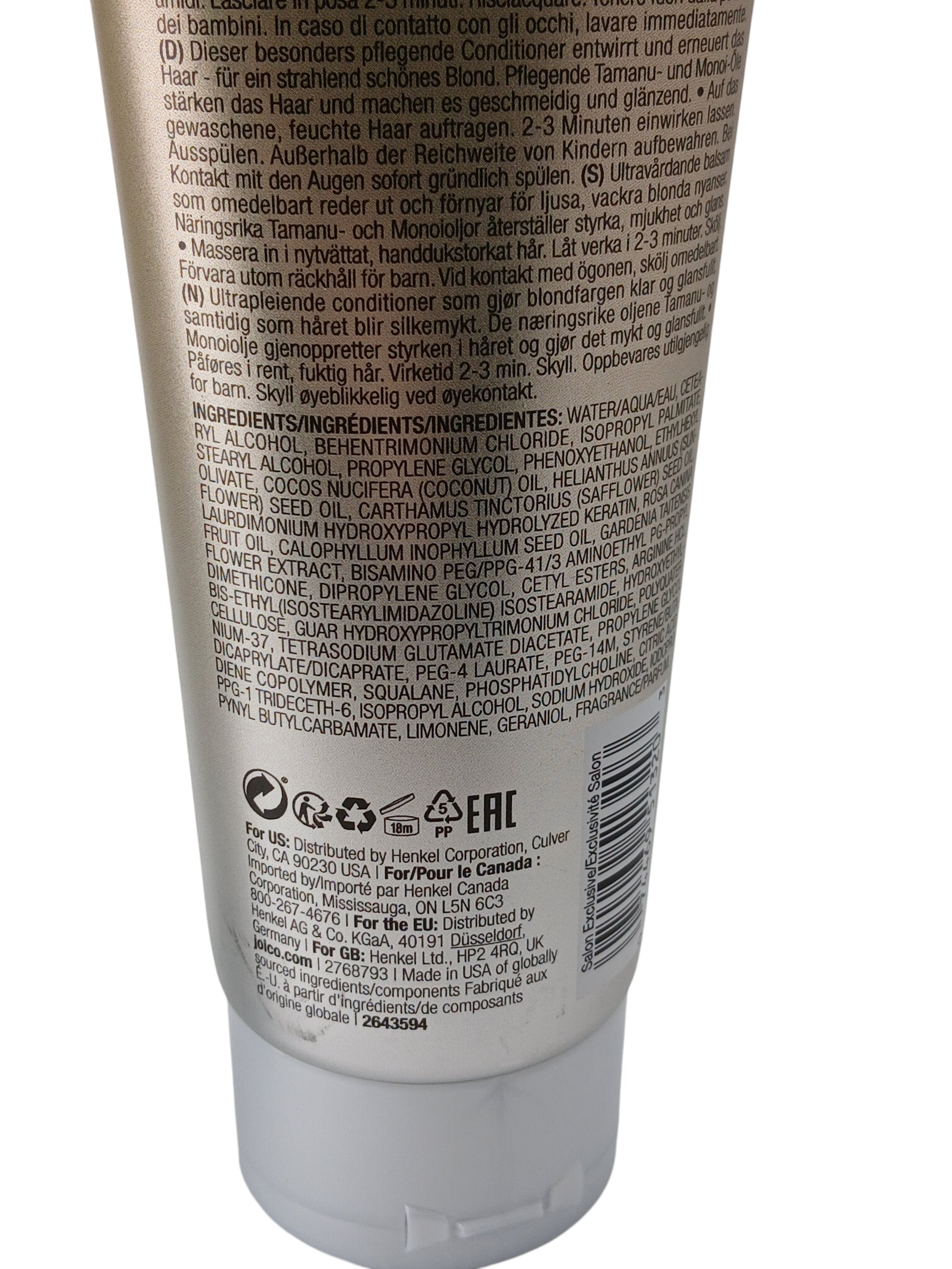 Department Store UK JOICO Blonde Life Brightening Conditioner bottle back label with ingredients list