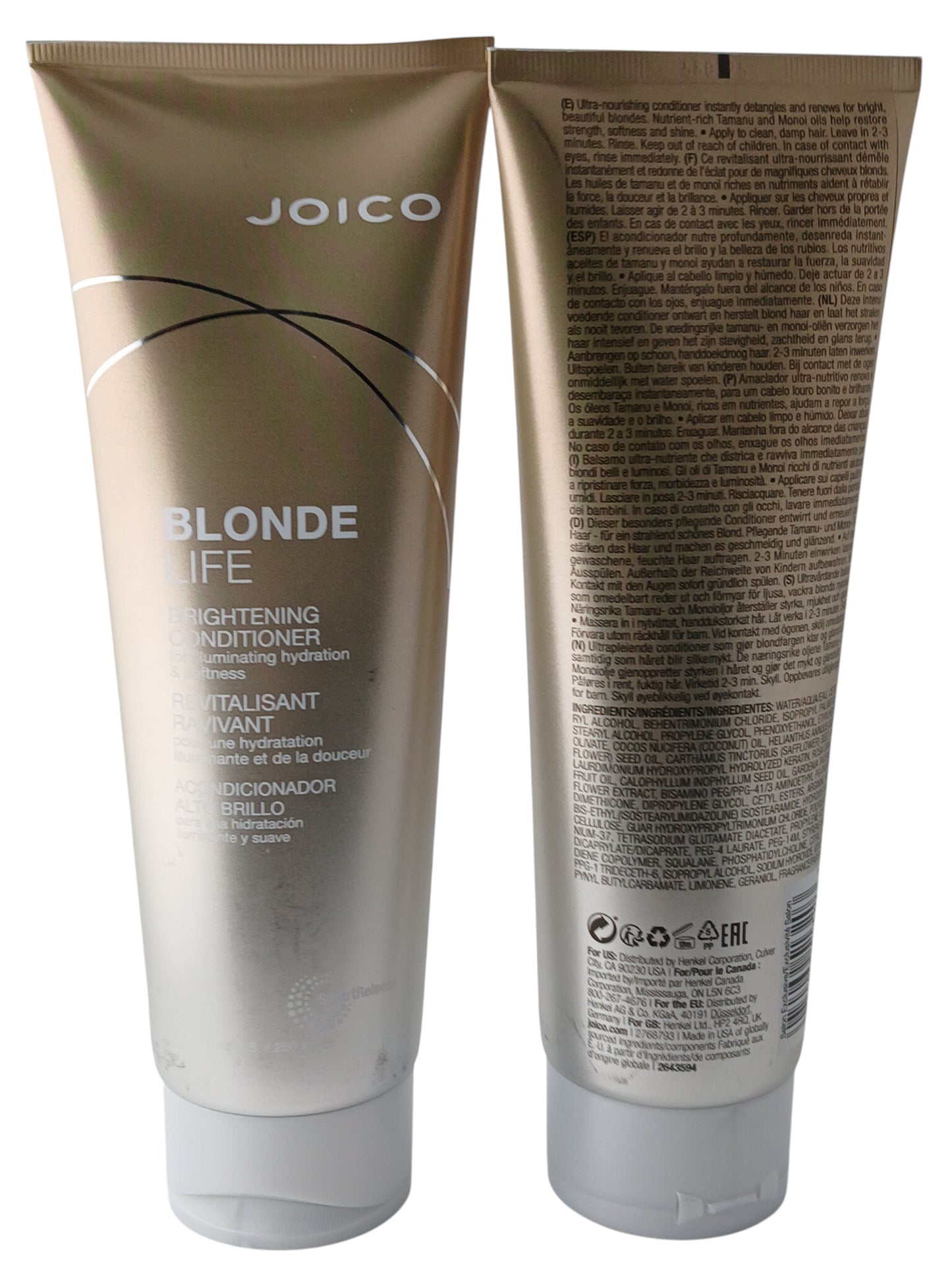 Department Store UK JOICO Blonde Life Brightening Conditioner tubes showing front and back packaging details