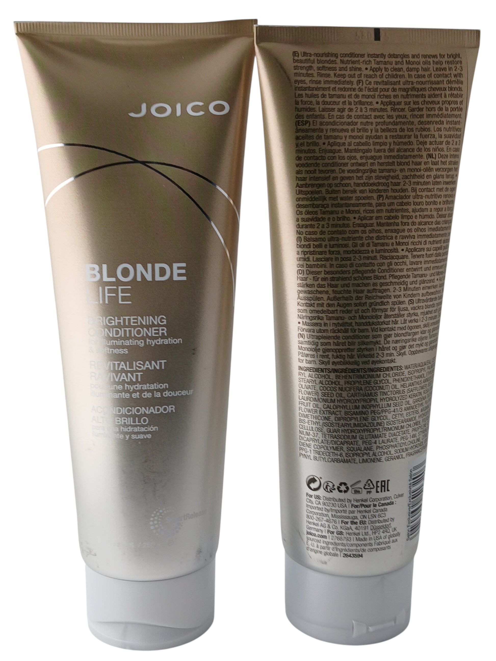 Department Store UK JOICO Blonde Life Brightening Conditioner tubes showing front and back packaging details