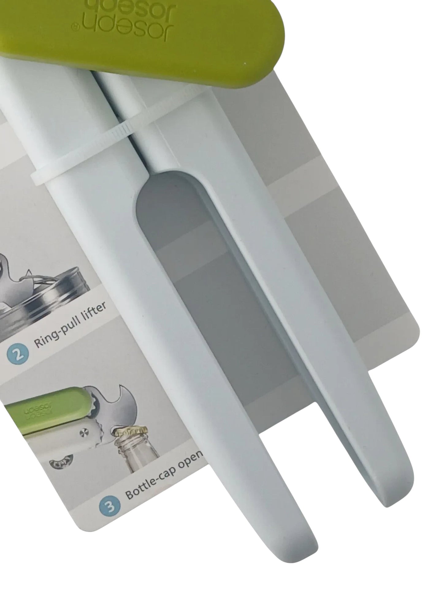 Department Store UK Joseph Joseph Duo 3-in-1 white and green can opener with ring-pull and bottle-cap tool features.