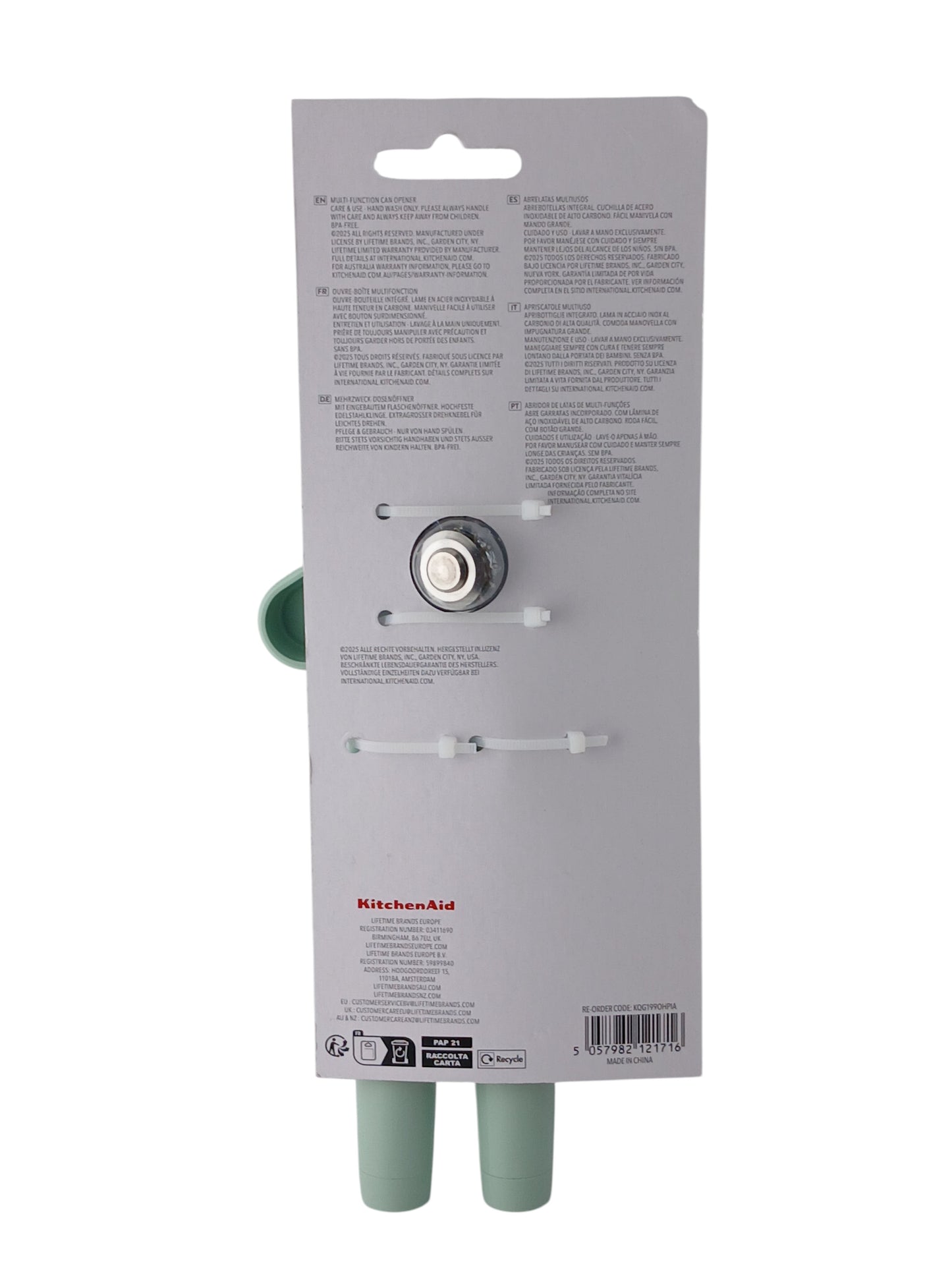 Department Store UK KitchenAid green multi-function can opener in original retail packaging with bottle opener
